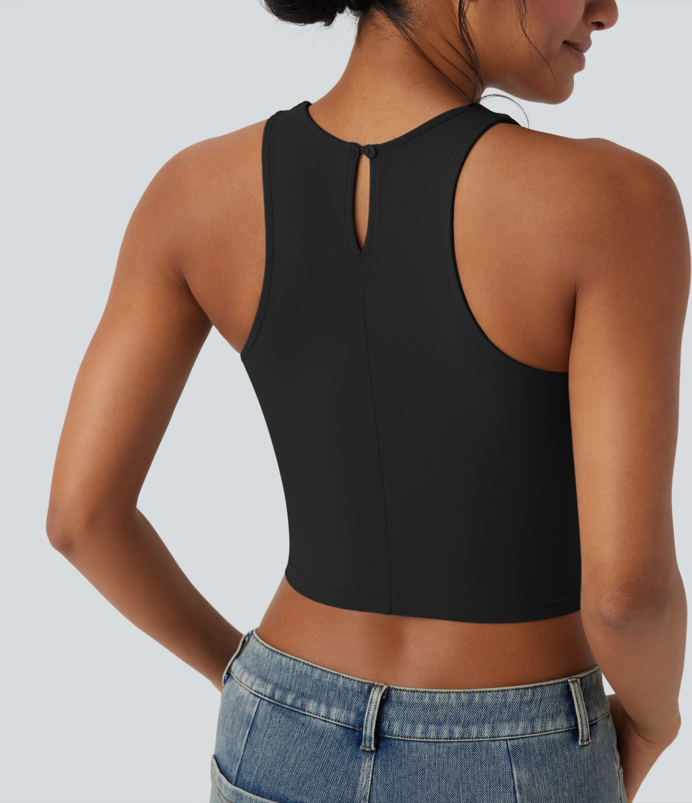 Halara Top corto casual sin mangas con cuello redondo y abertura en la espalda - Black - XL sold by Halara product image thumbnail 5