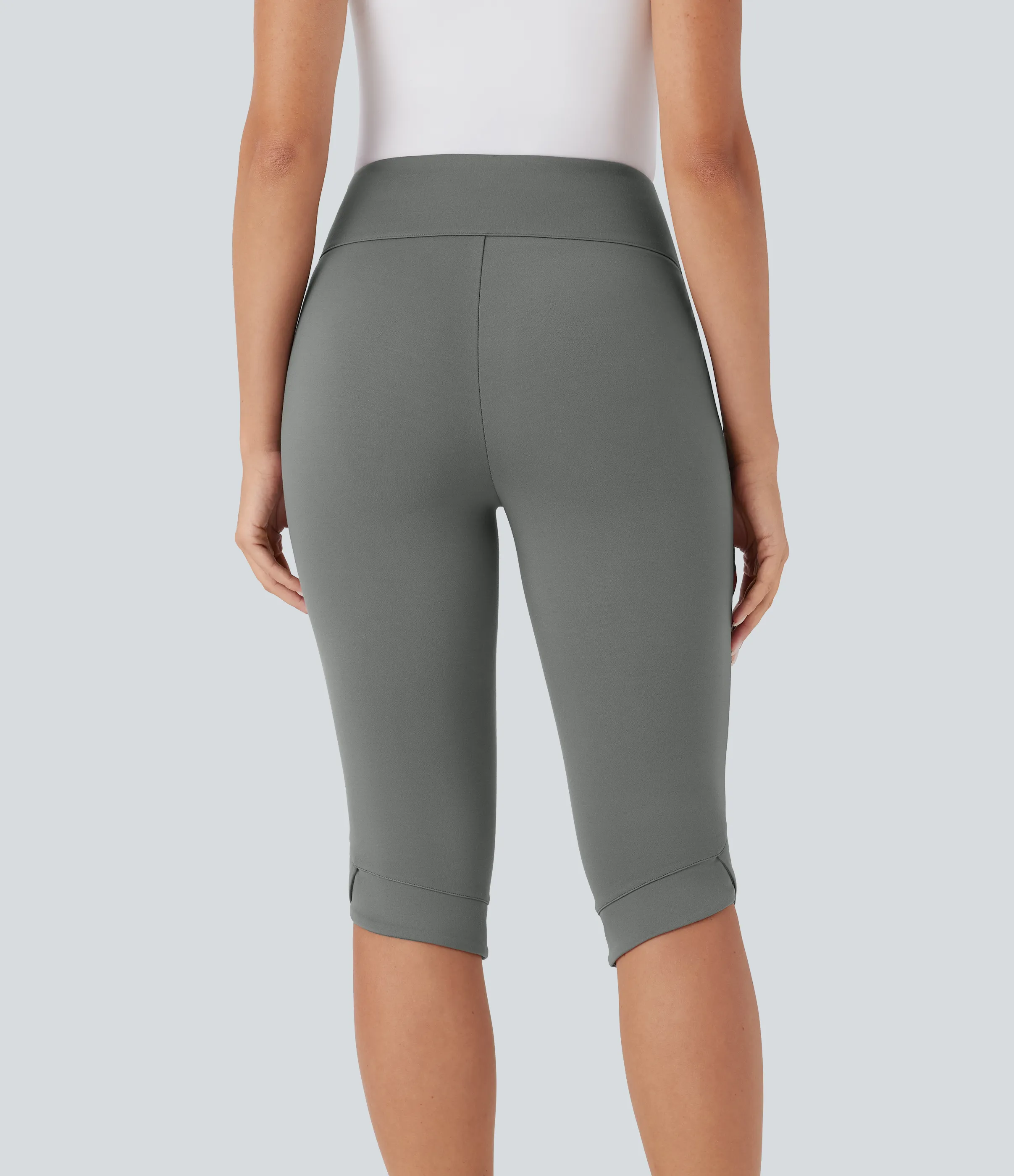 Halara Pantalón ajustado tiro alto botón decorativo bolsillo lateral dobladillo cruzado - Putty Gray - S(regular) sold by Halara product image thumbnail 3