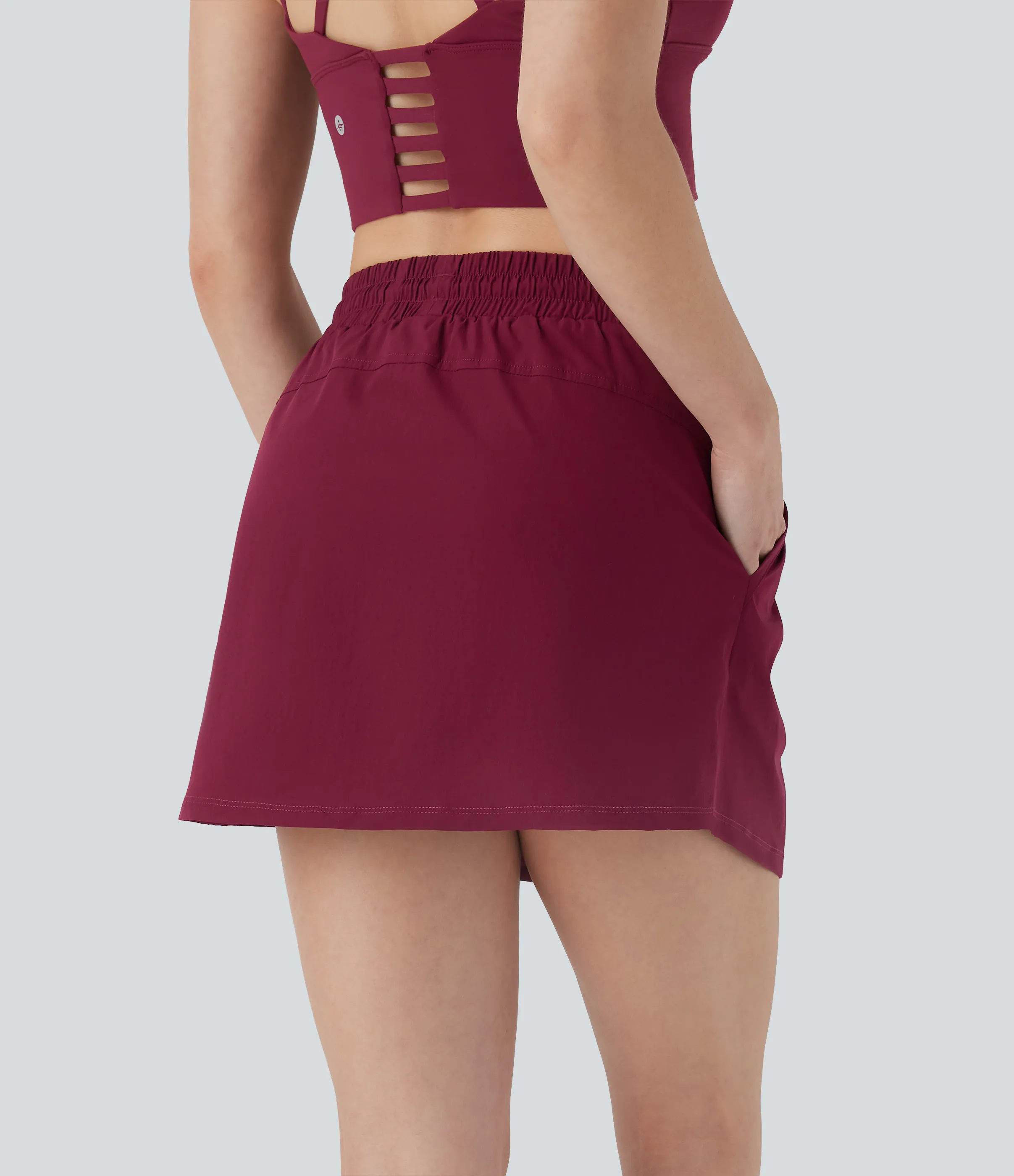 Halara Minifalda de yoga 2 en 1 de tiro alto con cordón y bolsillos - Rhubarb - S(regular) sold by Halara product image thumbnail 3