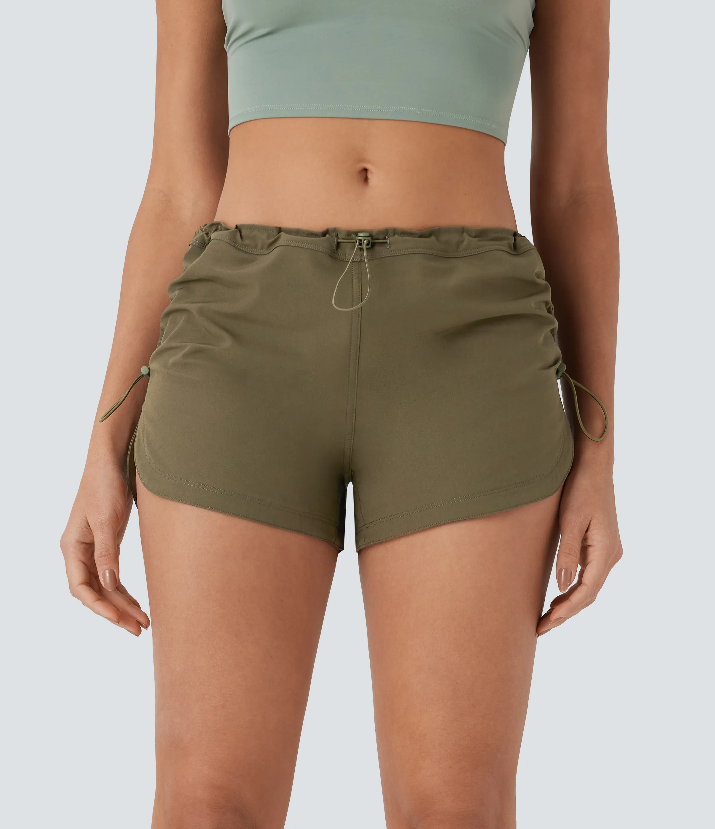 Halara Shorts casuales de tiro bajo con cordón ajustable y bolsillo con dobladillo curvo - Lizard - M sold by Halara