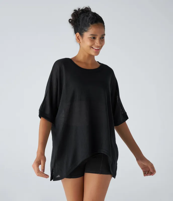 Halara Top extragrande transparente dobladillo dividido asimétrico - Black - L sold by Halara