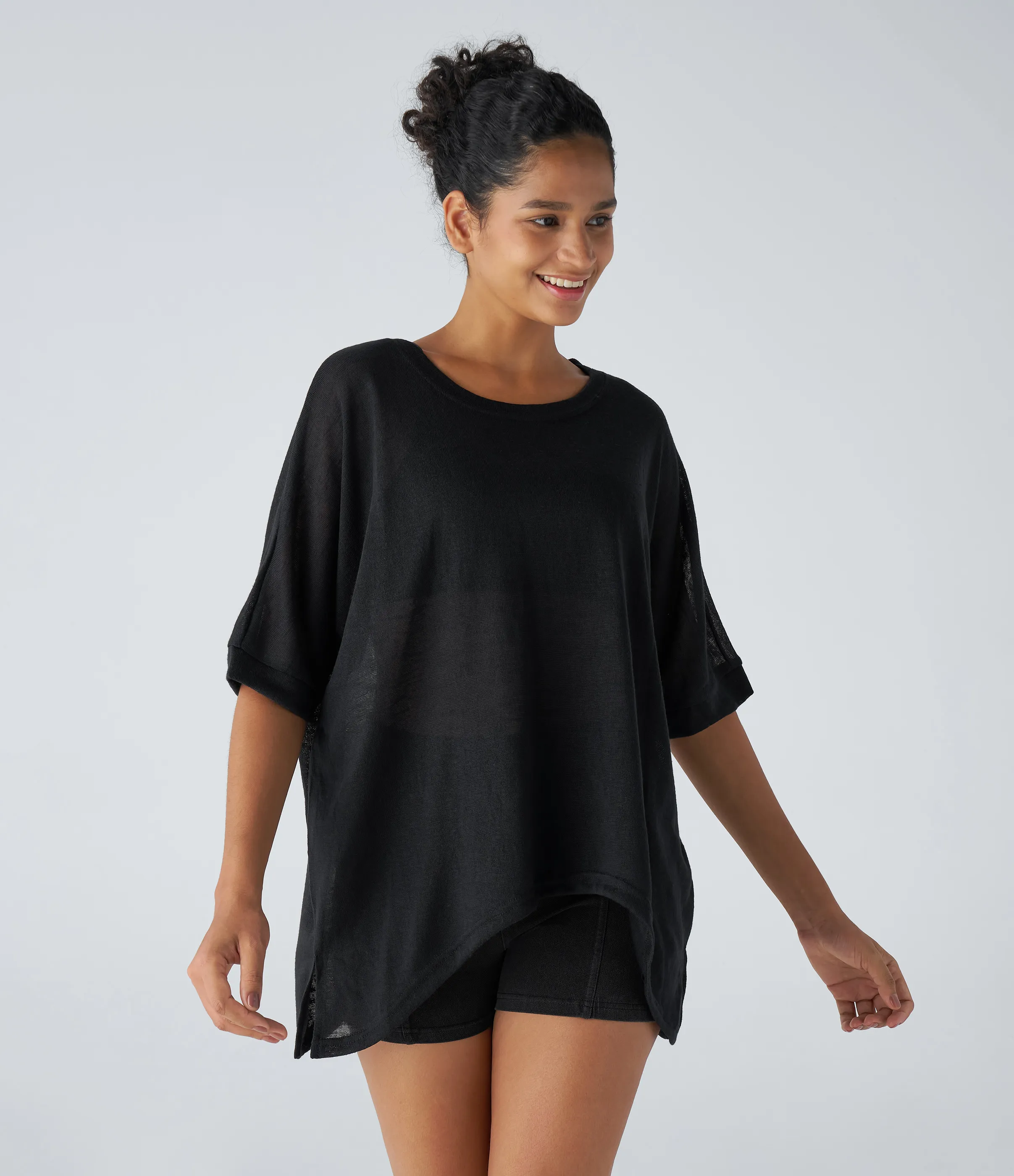 Halara Top extragrande transparente dobladillo dividido asimétrico - Black - L sold by Halara