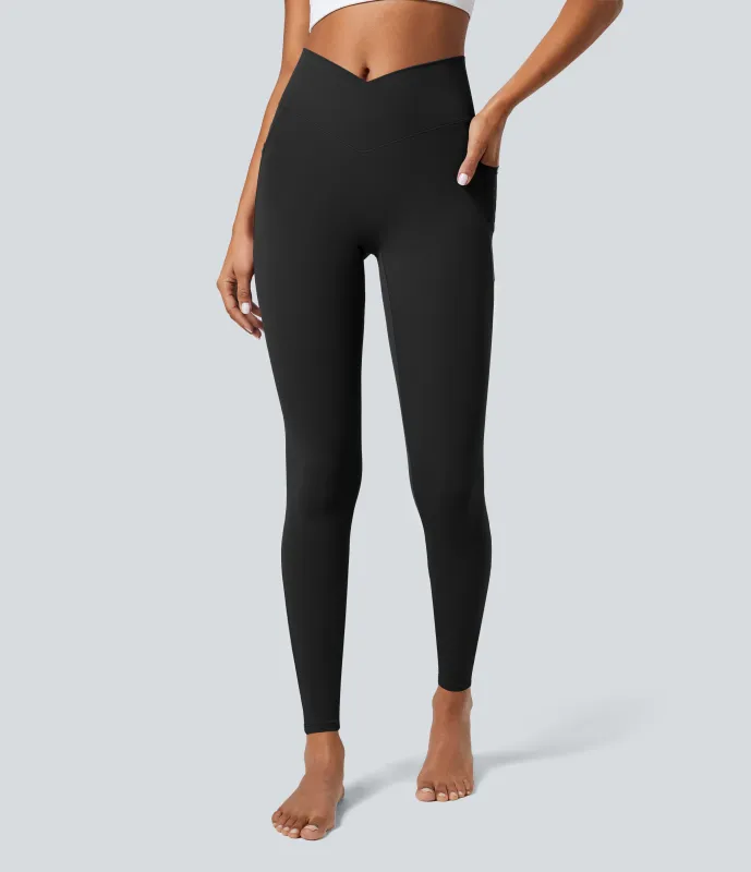 Halara Leggings Softlyzero™ liso bolsillo cruzado -UPF50+ - Black - M(full_length) sold by Halara