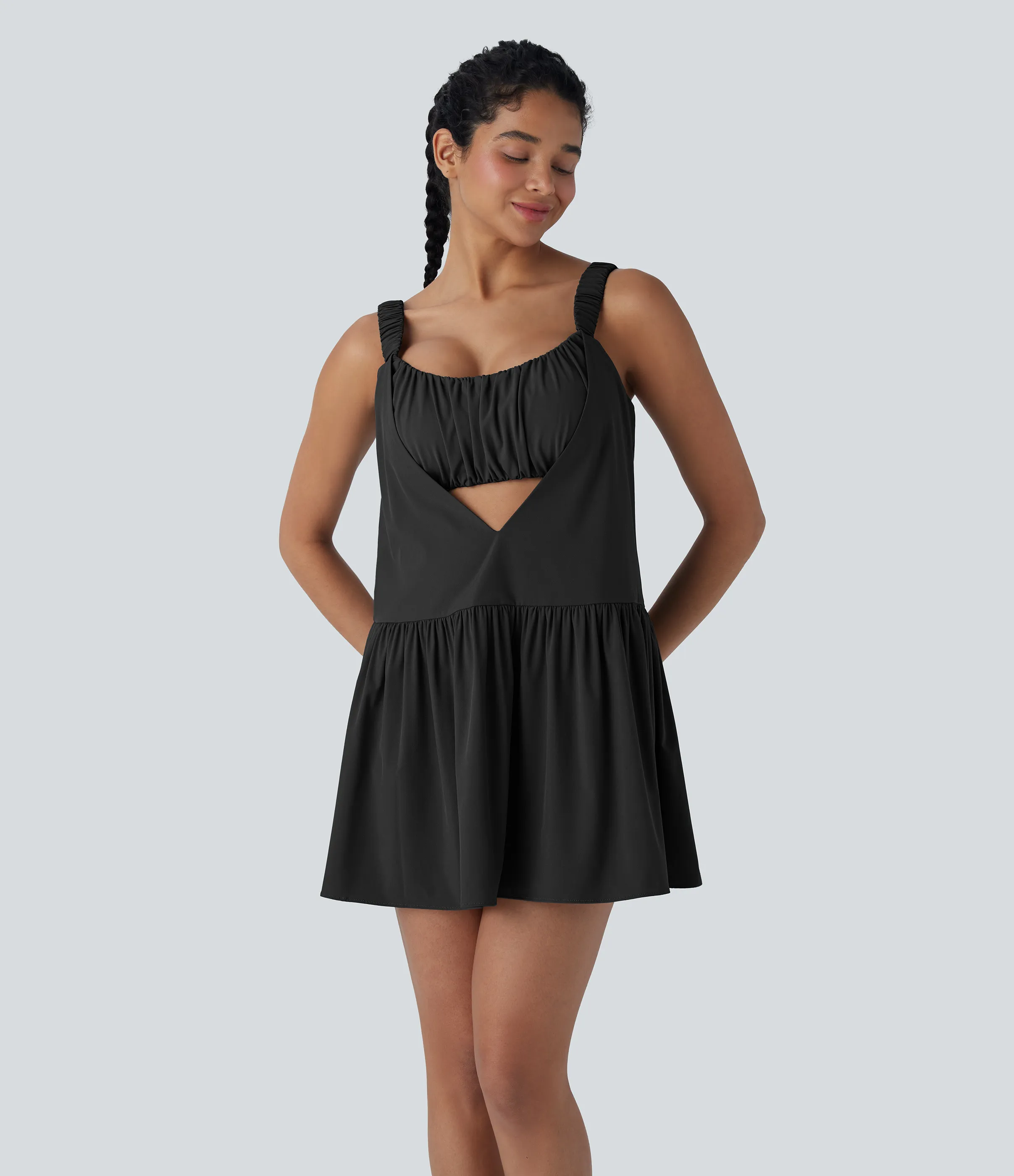 Halara Vestido deportivo de dos piezas Breezeful™ para pádel abierto de espalda con fruncido y aberturas con secado rápido y bolsillo - Black - M sold by Halara product image thumbnail 3