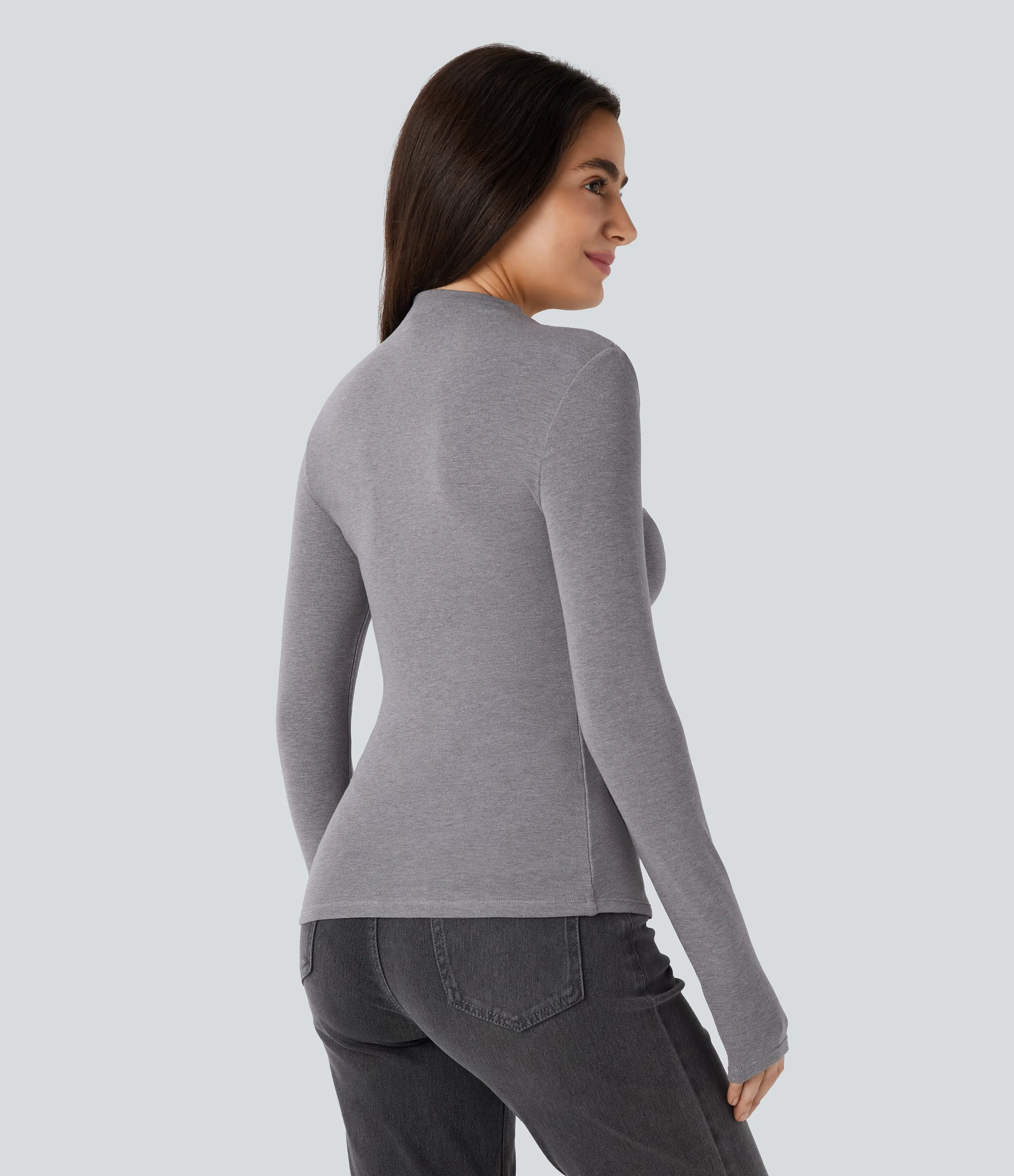 Halara Top térmico ajustado manga larga cuello alto fruncido - Mottled Cloud Grey - M sold by Halara product image thumbnail 3