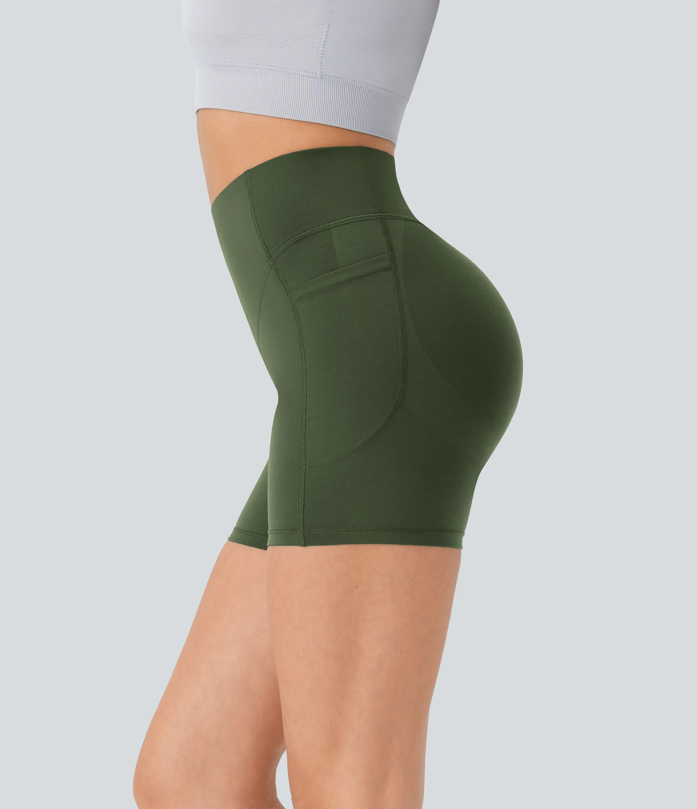 Halara Pantalón corto SoCinched UltraSculpt ciclista tiro alto realce glúteo bolsillo lateral entrenamiento 12.5cm - Deep Woodland Green - M sold by Halara product image thumbnail 2