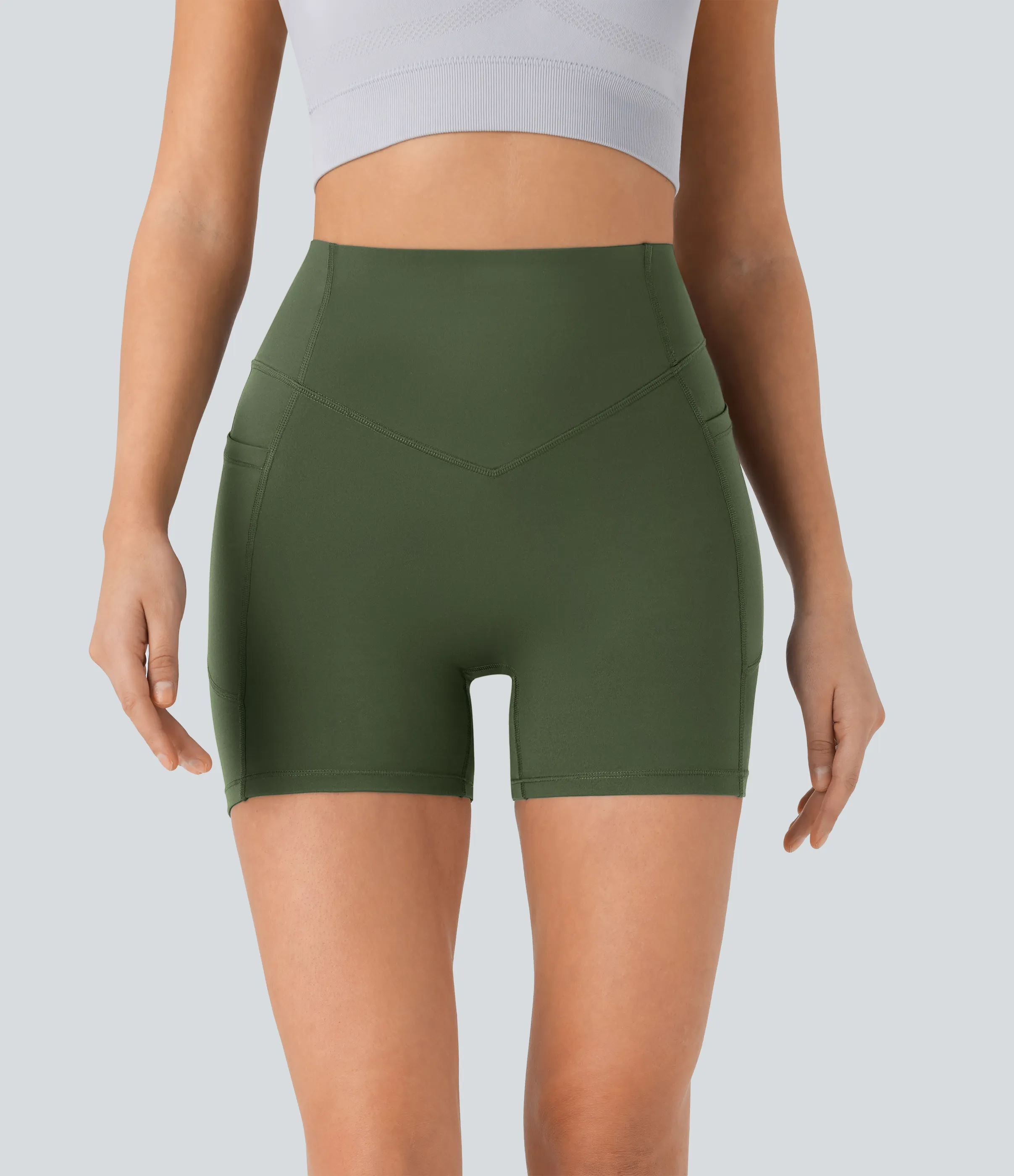Halara Pantalón corto SoCinched UltraSculpt ciclista tiro alto realce glúteo bolsillo lateral entrenamiento 12.5cm - Deep Woodland Green - M sold by Halara product image thumbnail 4