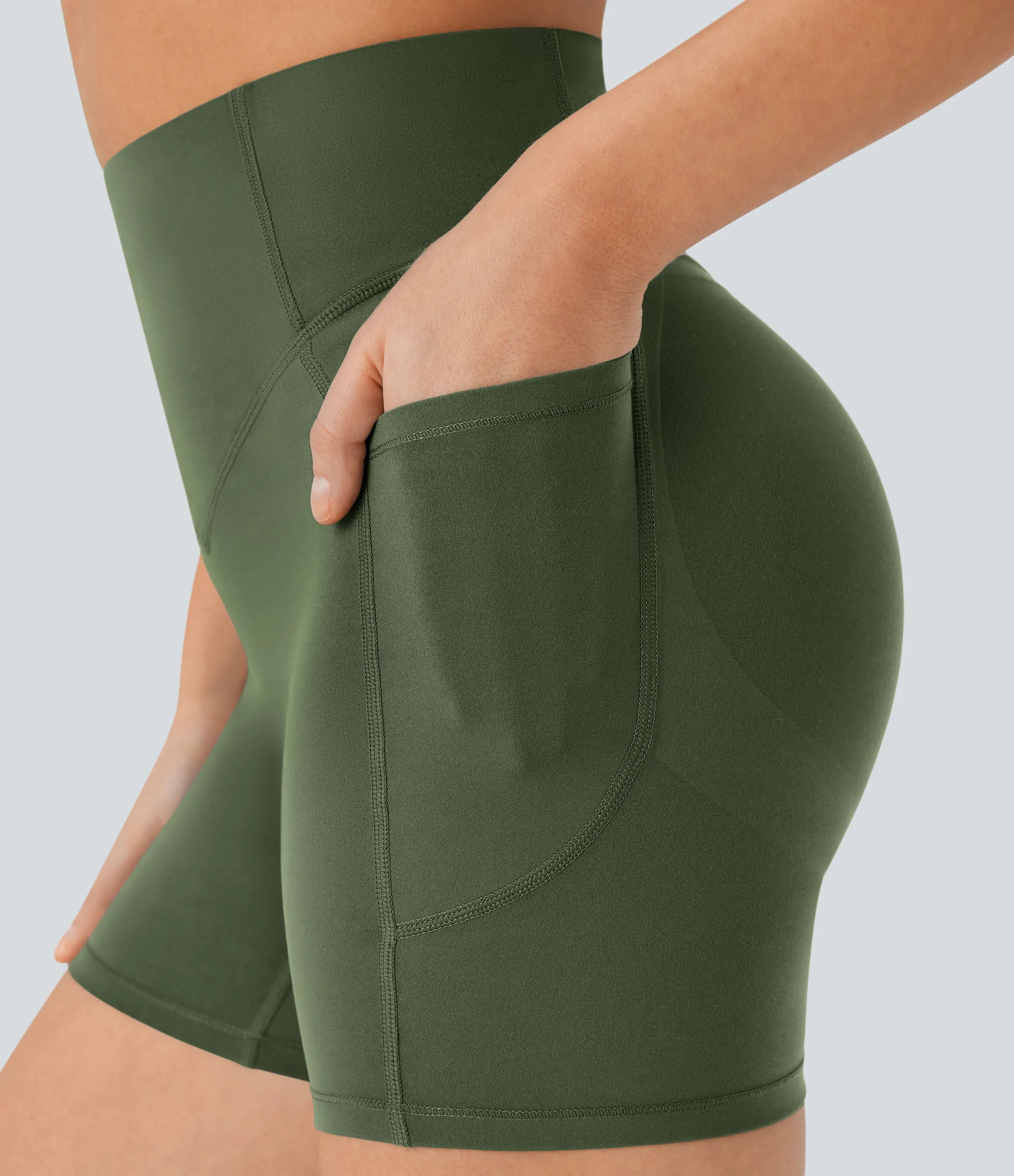 Halara Pantalón corto SoCinched UltraSculpt ciclista tiro alto realce glúteo bolsillo lateral entrenamiento 12.5cm - Deep Woodland Green - M sold by Halara product image thumbnail 5