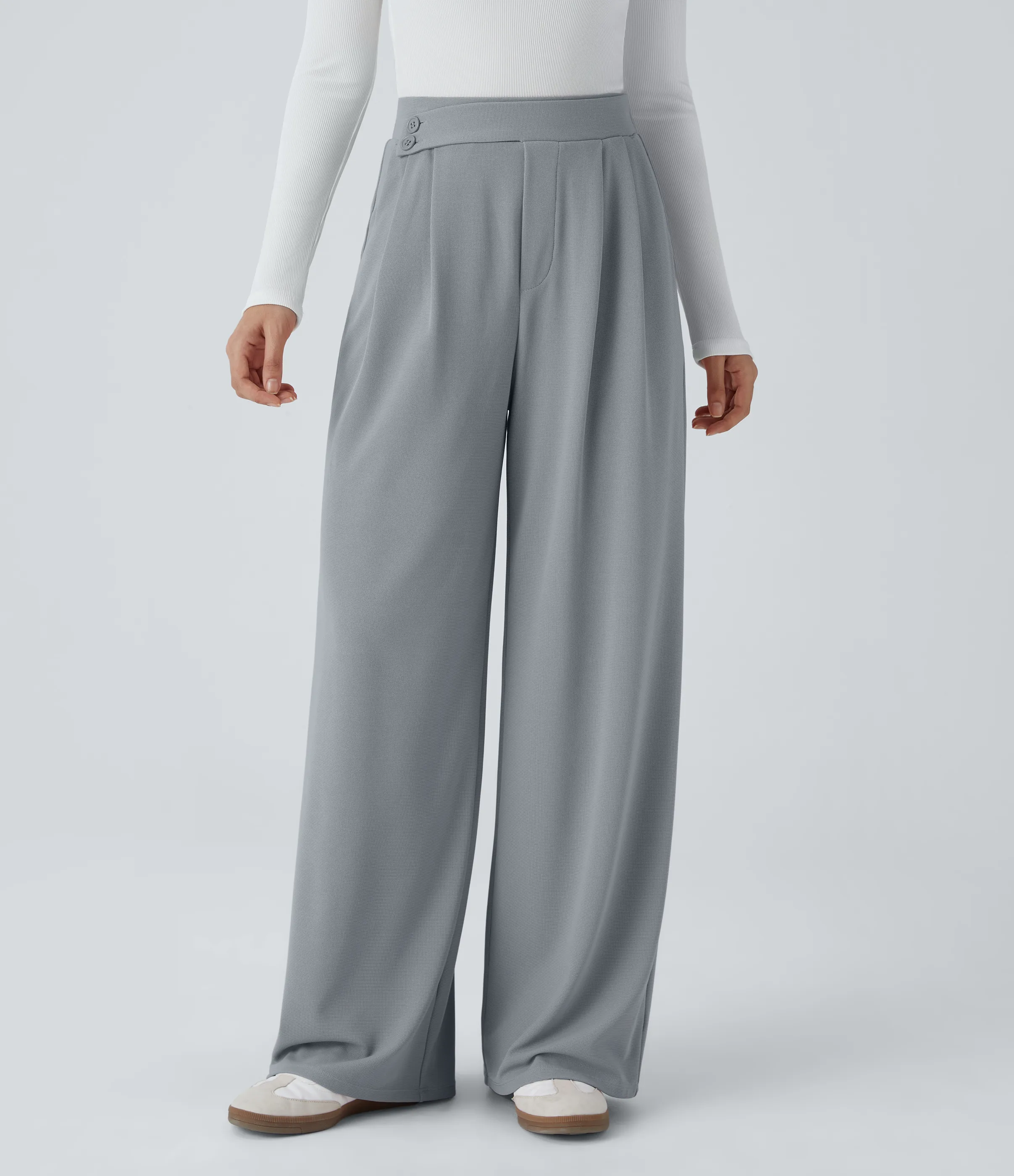 Halara Pantalón tiro alto botón bolsillo lateral plisado pierna ancha - Weathervane - XS(regular) sold by Halara product image thumbnail 4