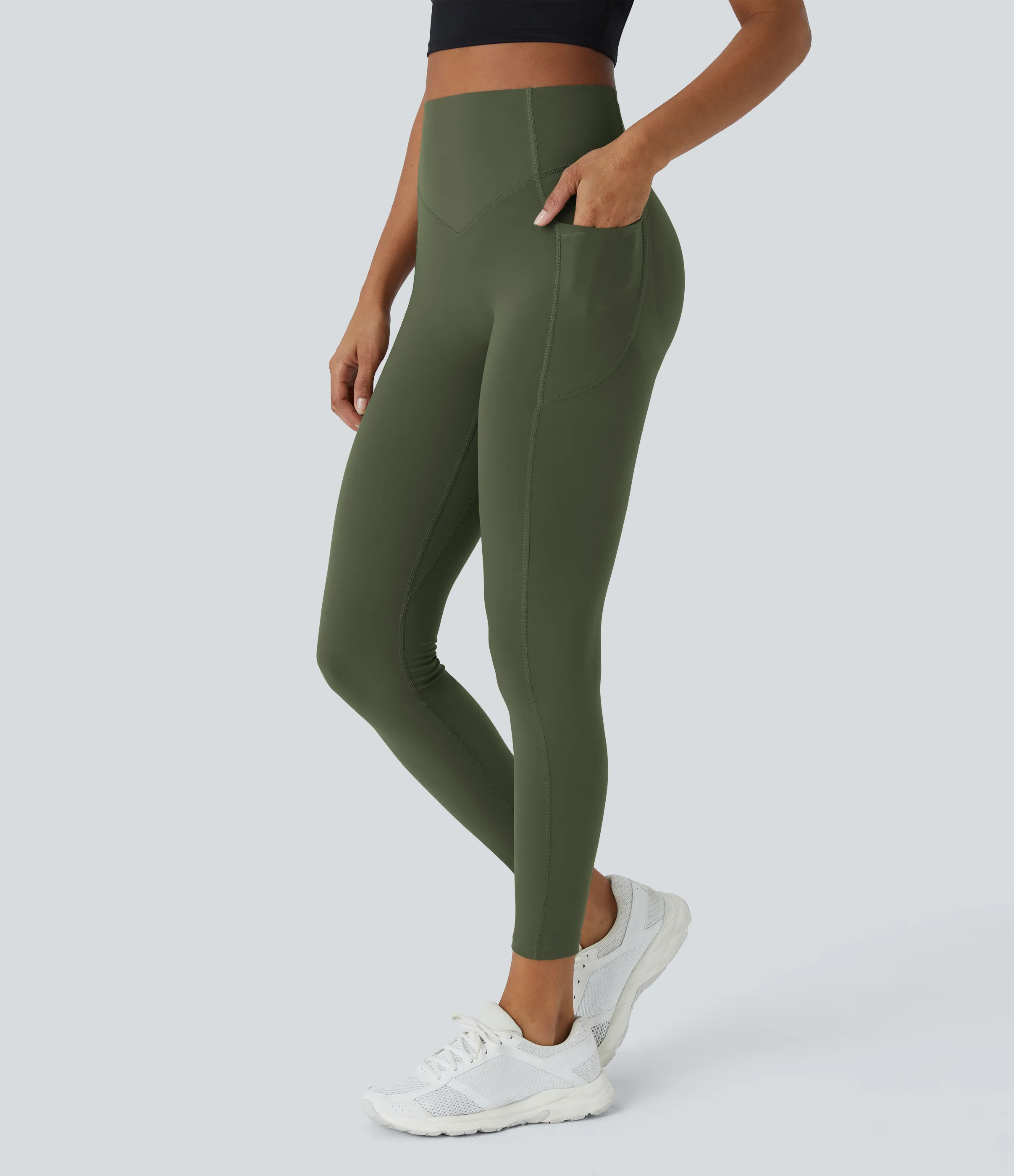 Halara Leggings SoCinched UltraSculpt entrenamiento moldeador bolsillo lateral control abdomen tiro alto - Deep Woodland Green - XS(7/8) sold by Halara product image thumbnail 4