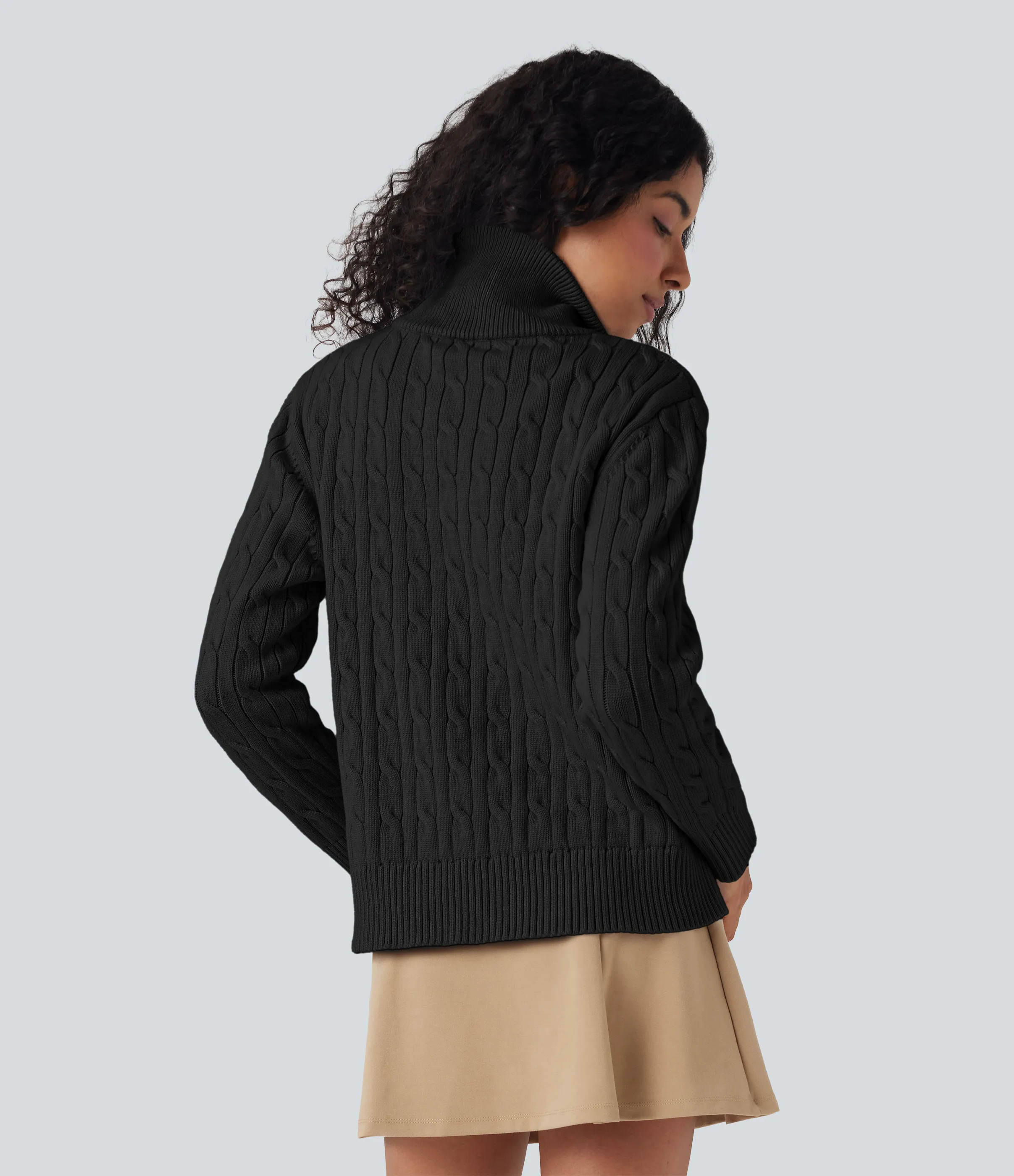 Halara Suéter de oficina de punto trenzado con cuello alto y media cremallera - Black - L sold by Halara product image thumbnail 3