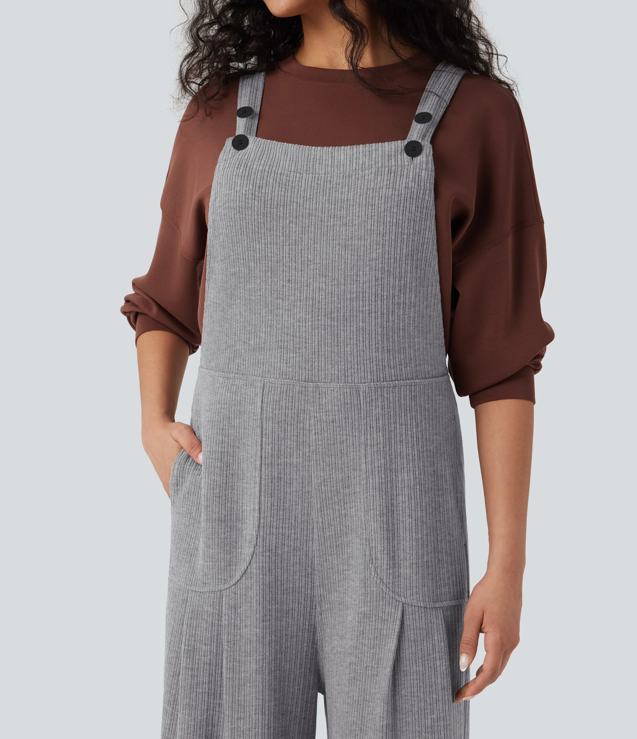 Halara Jumpsuit casual ancho y acanalado con bolsillos - Mockingbird - S(regular) sold by Halara product image thumbnail 5