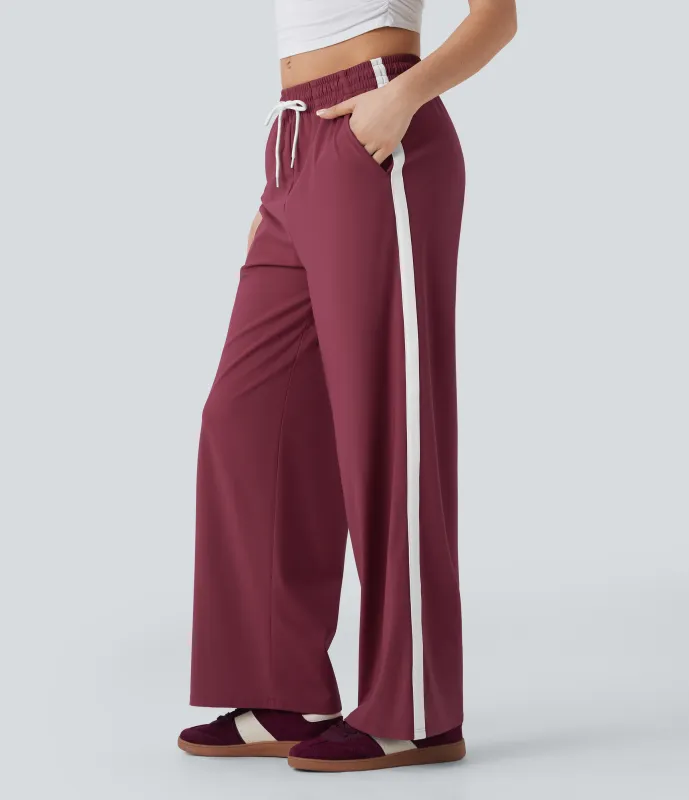 Halara Pantalones anchos casuales Softlyzero™ Airy de tiro bajo con cordón, bloques de color y tacto fresco con bolsillos - UPF50+ - Cordovan - M(regular) sold by Halara