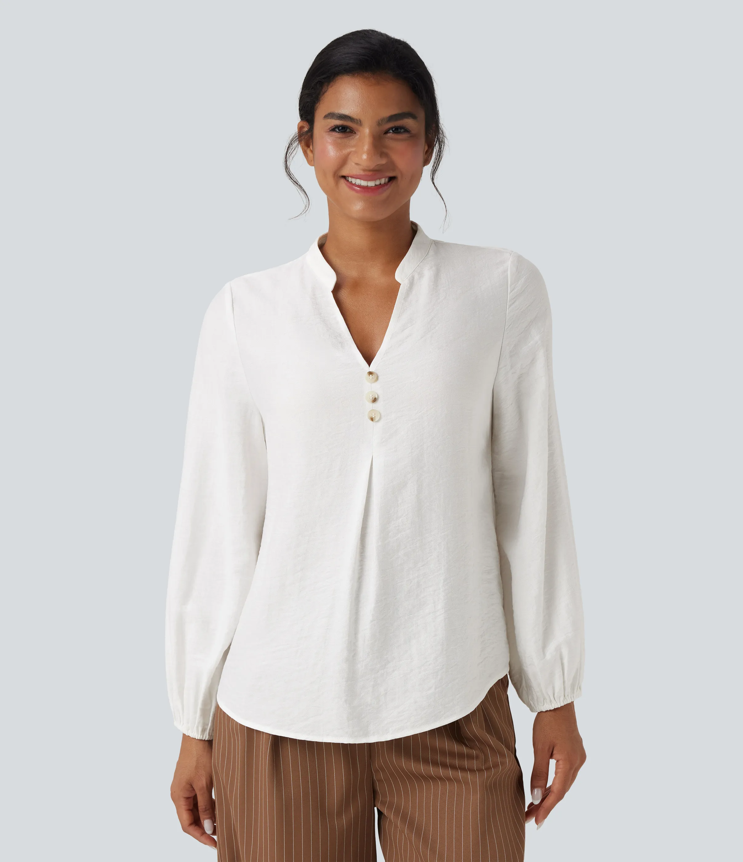 Halara Camisa de oficina de manga larga con cuello en V - White - S sold by Halara product image thumbnail 5