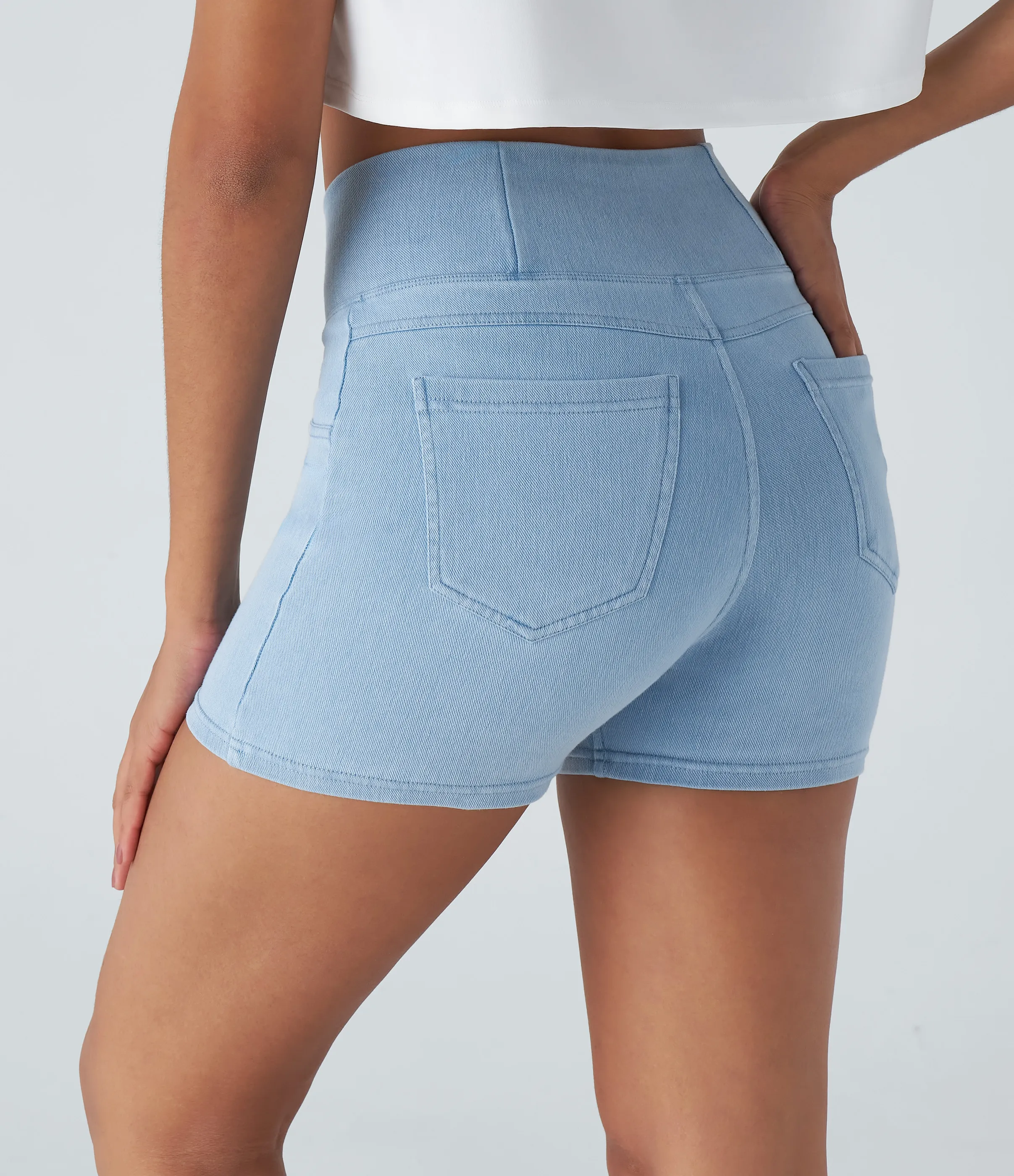 Halara Pantalón corto Halara Flex™ Denim elástico bolsillo lateral cruzado trasera tiro alto 7.5cm - Washed Denim Sunny Blue - XS sold by Halara product image thumbnail 2