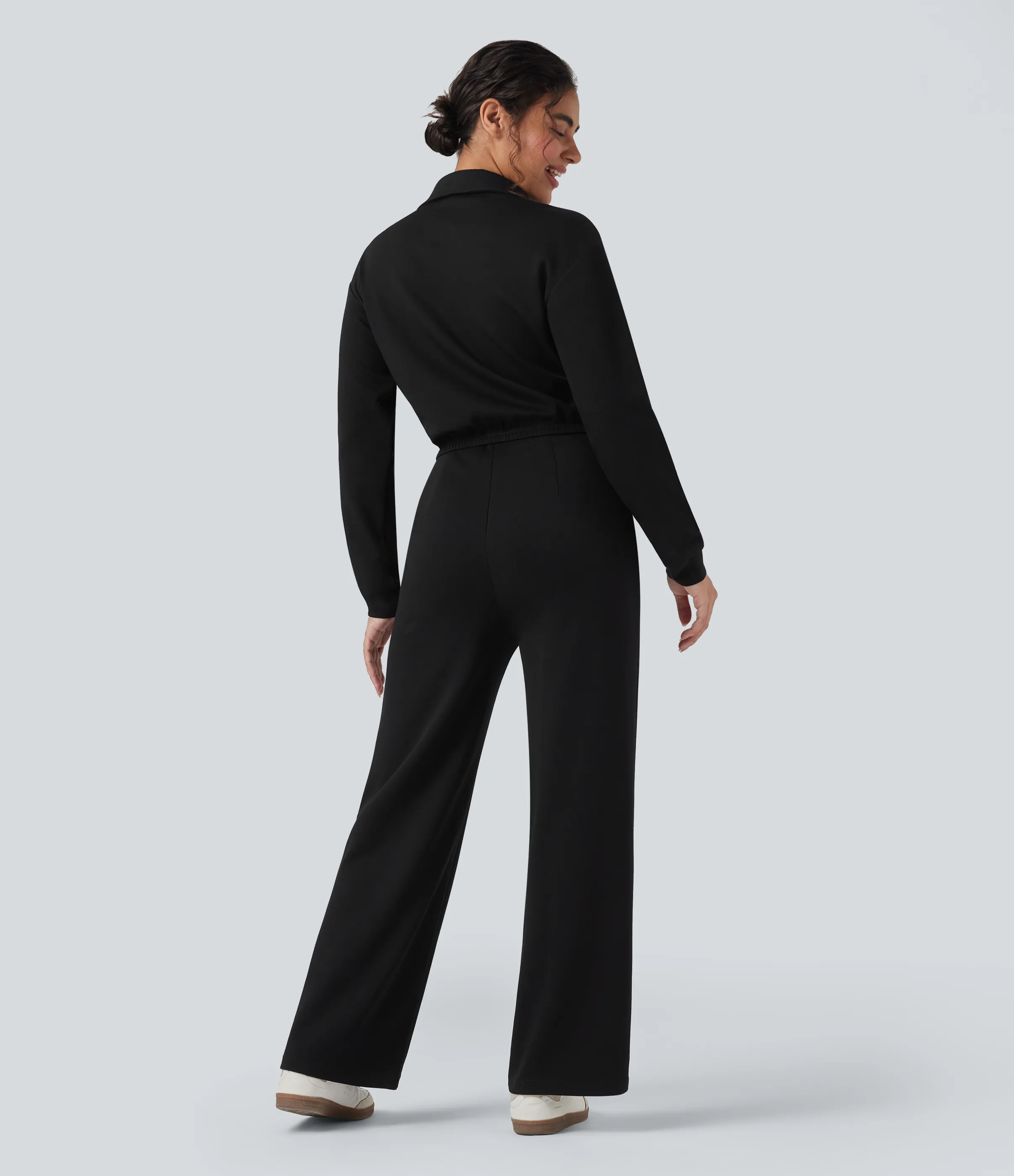 Halara Jumpsuit casual de manga larga con solapa y cremallera y bolsillos - Easy Peezy - Black - L(regular) sold by Halara product image thumbnail 3