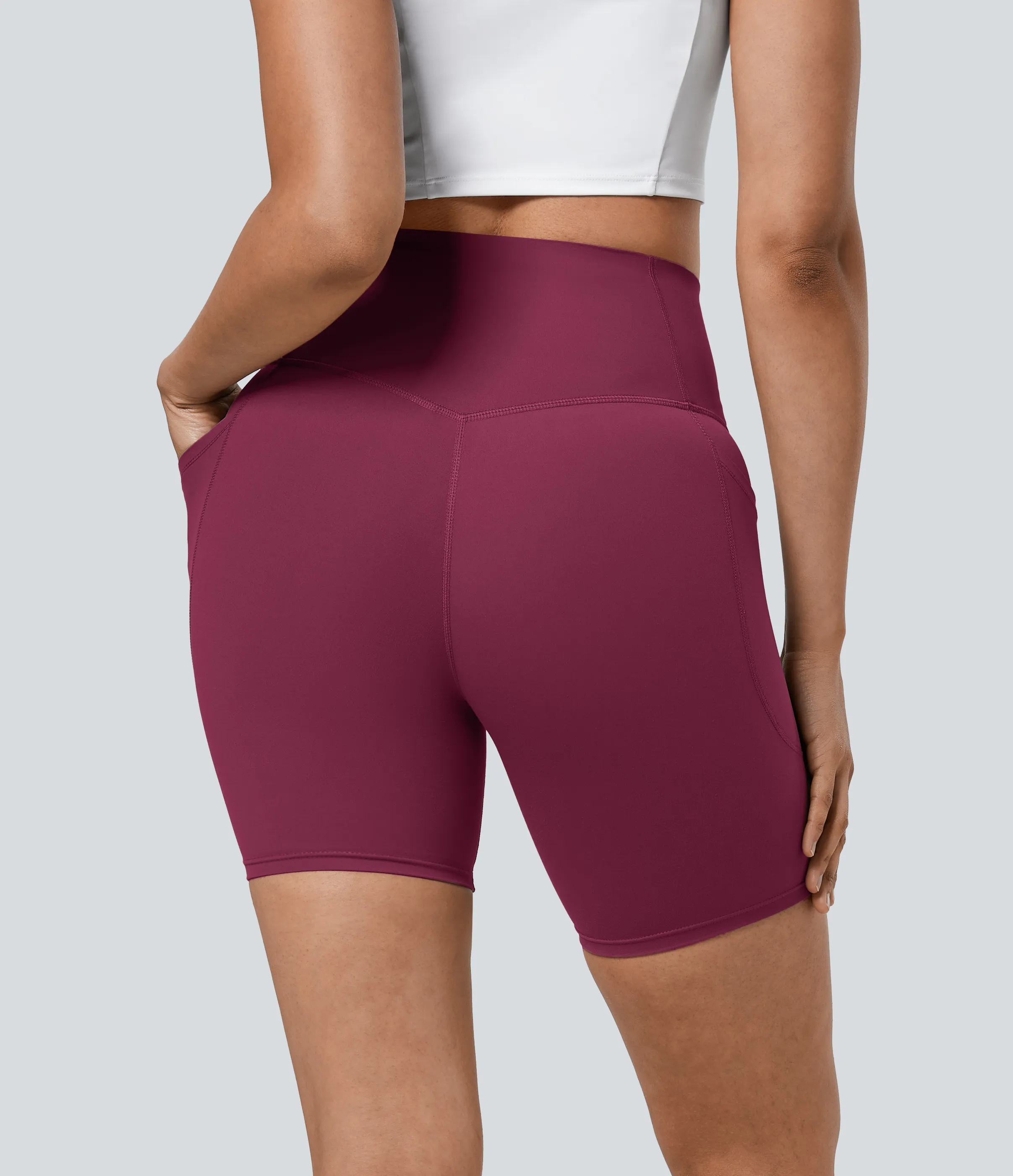 Halara Pantalones cortos SoCinched motociclista entrenamiento moldeador abdomen bolsillo lateral tiro alto 17.5cm - Red Plum - XS sold by Halara product image thumbnail 3