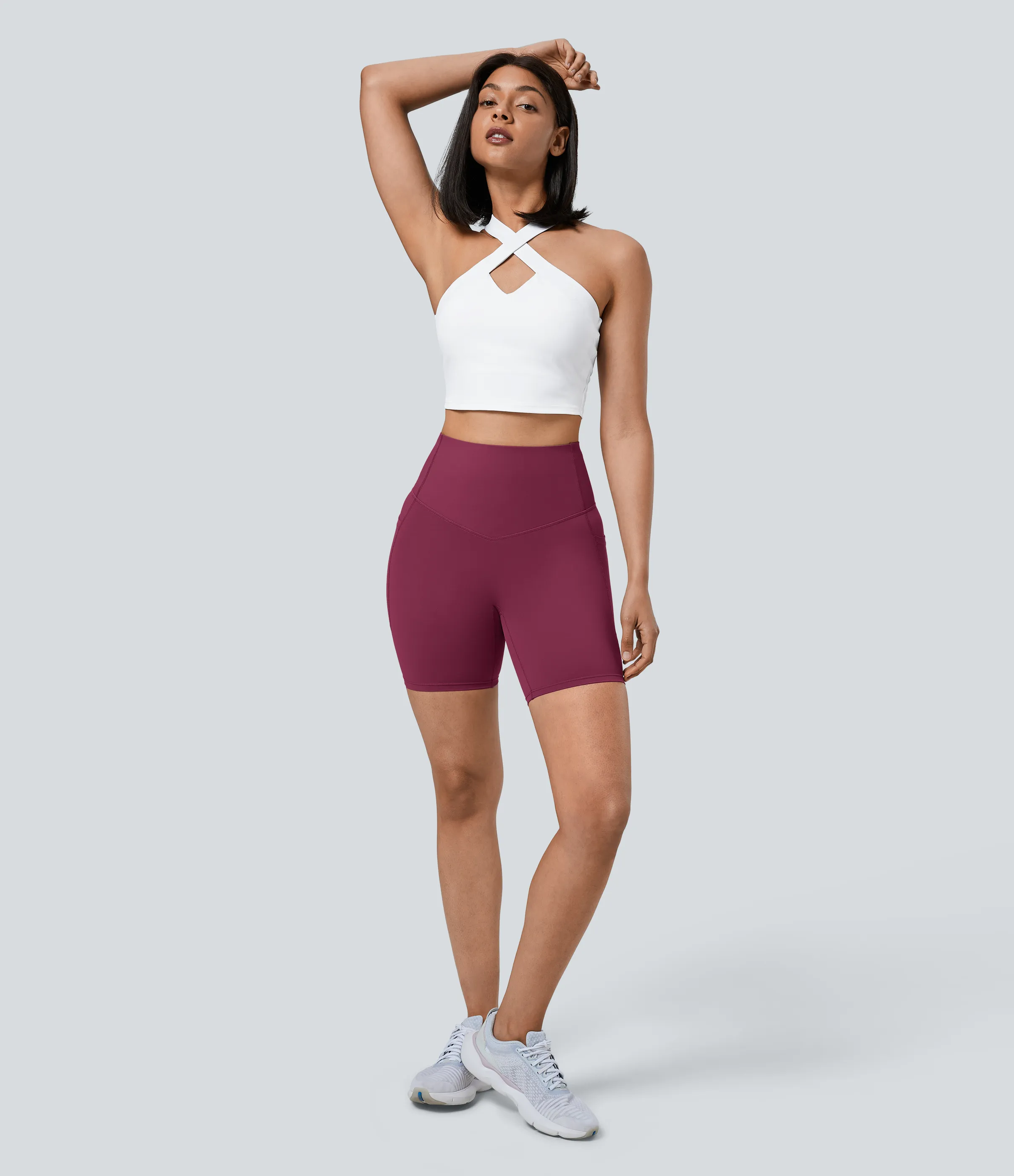 Halara Pantalones cortos SoCinched motociclista entrenamiento moldeador abdomen bolsillo lateral tiro alto 17.5cm - Red Plum - XS sold by Halara product image thumbnail 5