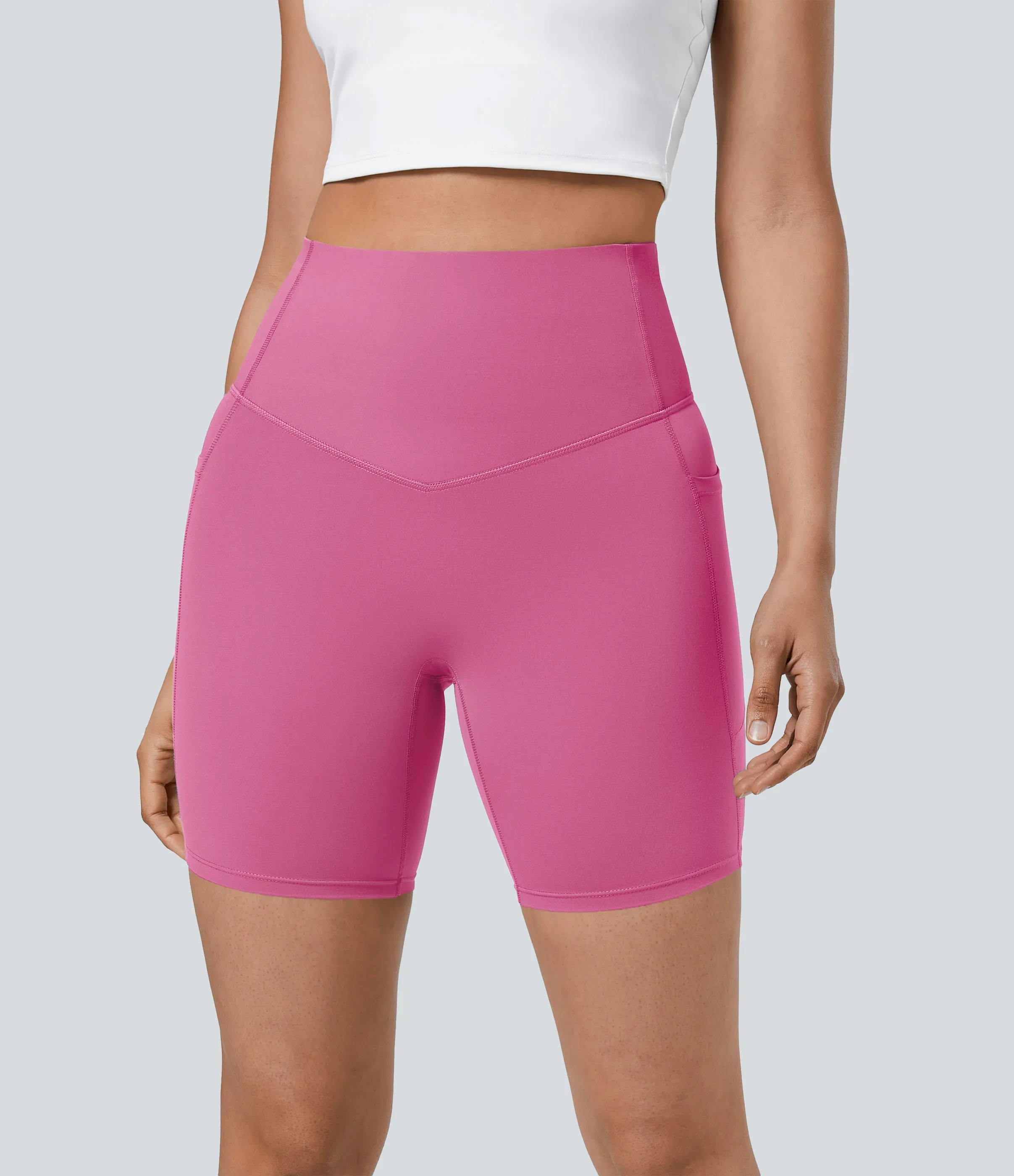 Halara Pantalones cortos SoCinched motociclista entrenamiento moldeador abdomen bolsillo lateral tiro alto 17.5cm - Pink Power - M sold by Halara product image thumbnail 4
