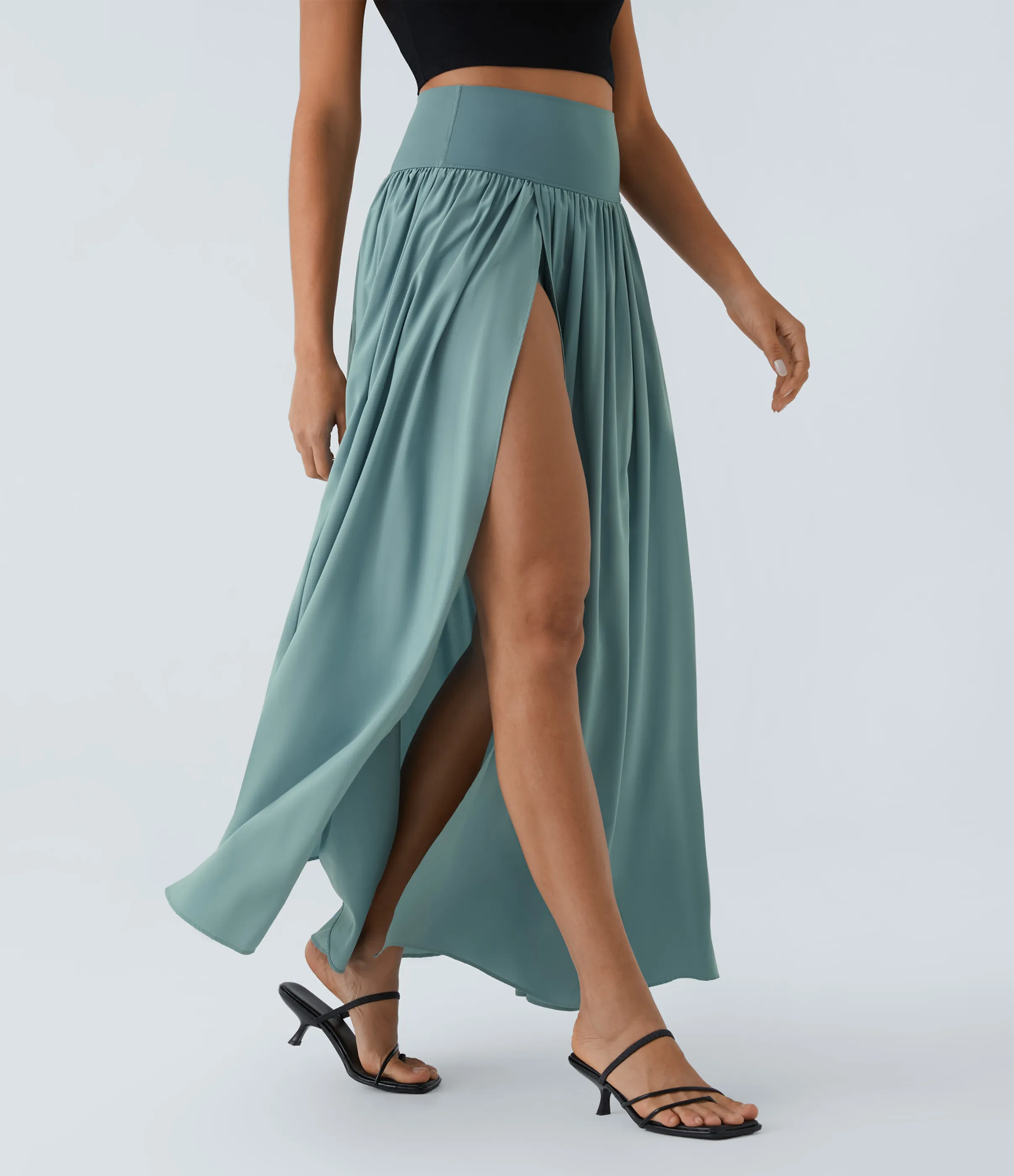 Halara Falda maxi Breezeful™ 2 en 1 fluida secado rápido división plisada tiro alto - Stone Blue - XS(regular) sold by Halara product image thumbnail 4