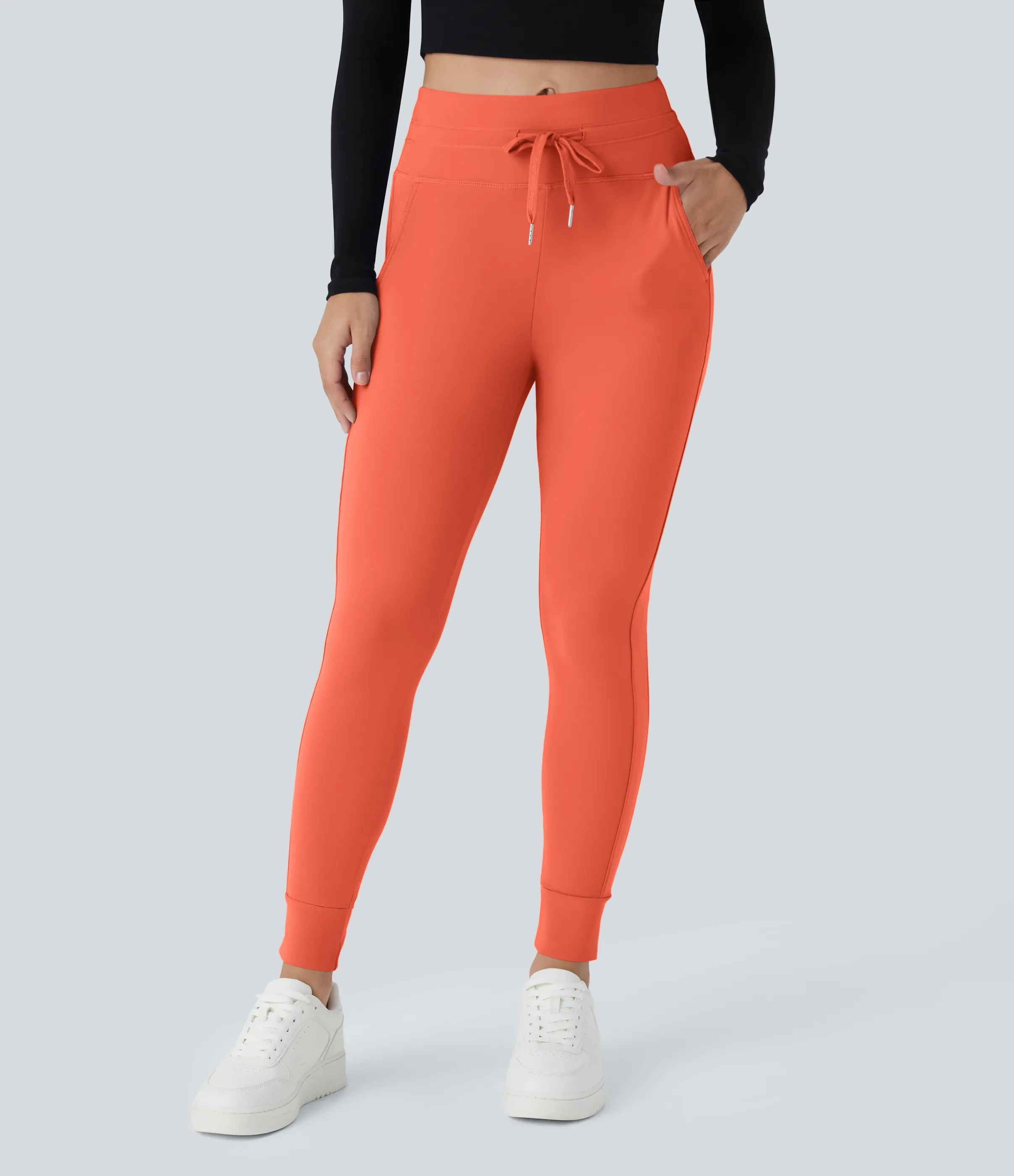 Halara Joggers Softlyzero™ Plush liso largo completo bolsillo lateral cordón tiro alto - Tigerlily - L(petite) sold by Halara product image thumbnail 2
