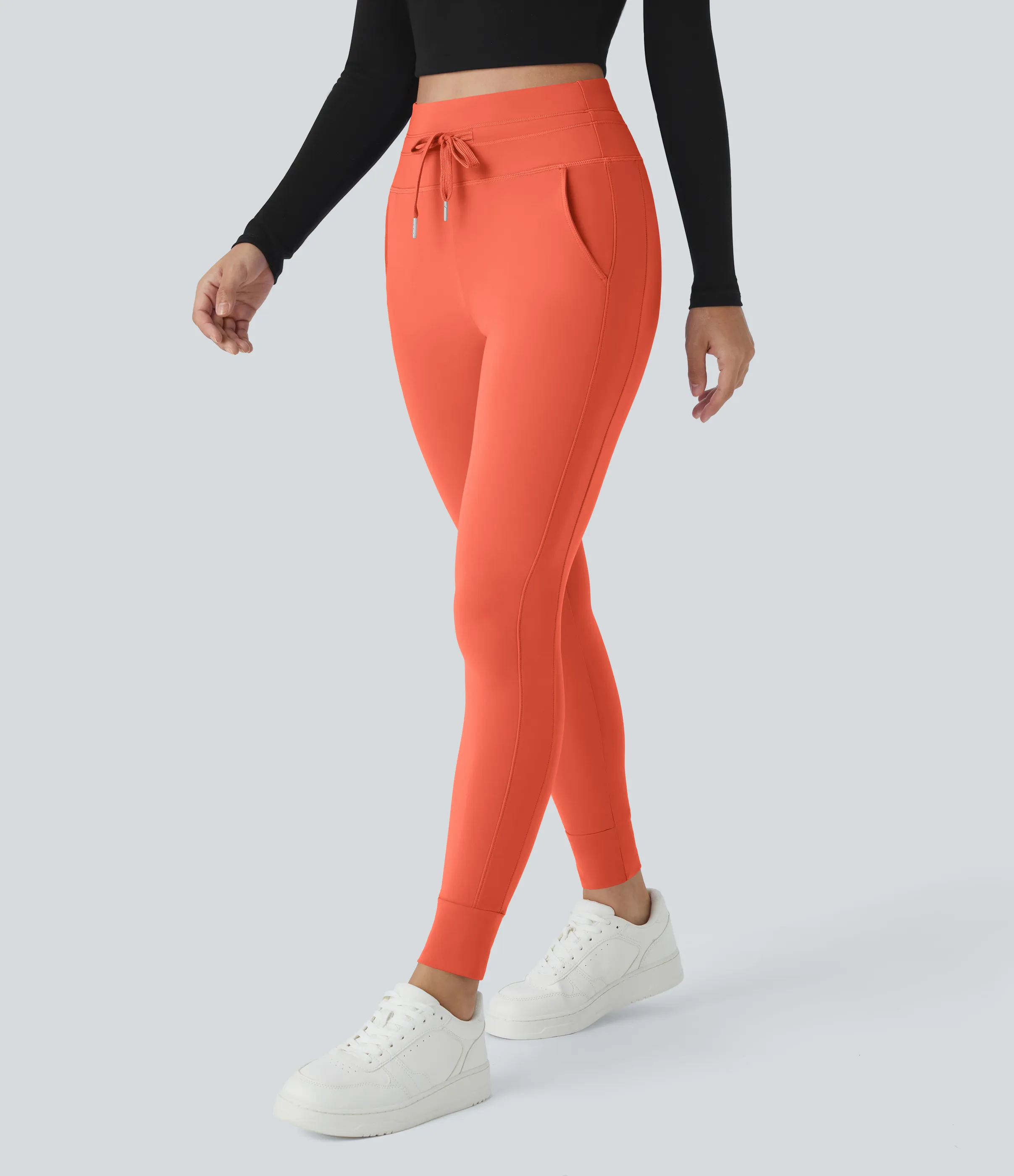 Halara Joggers Softlyzero™ Plush liso largo completo bolsillo lateral cordón tiro alto - Tigerlily - L(petite) sold by Halara product image thumbnail 4