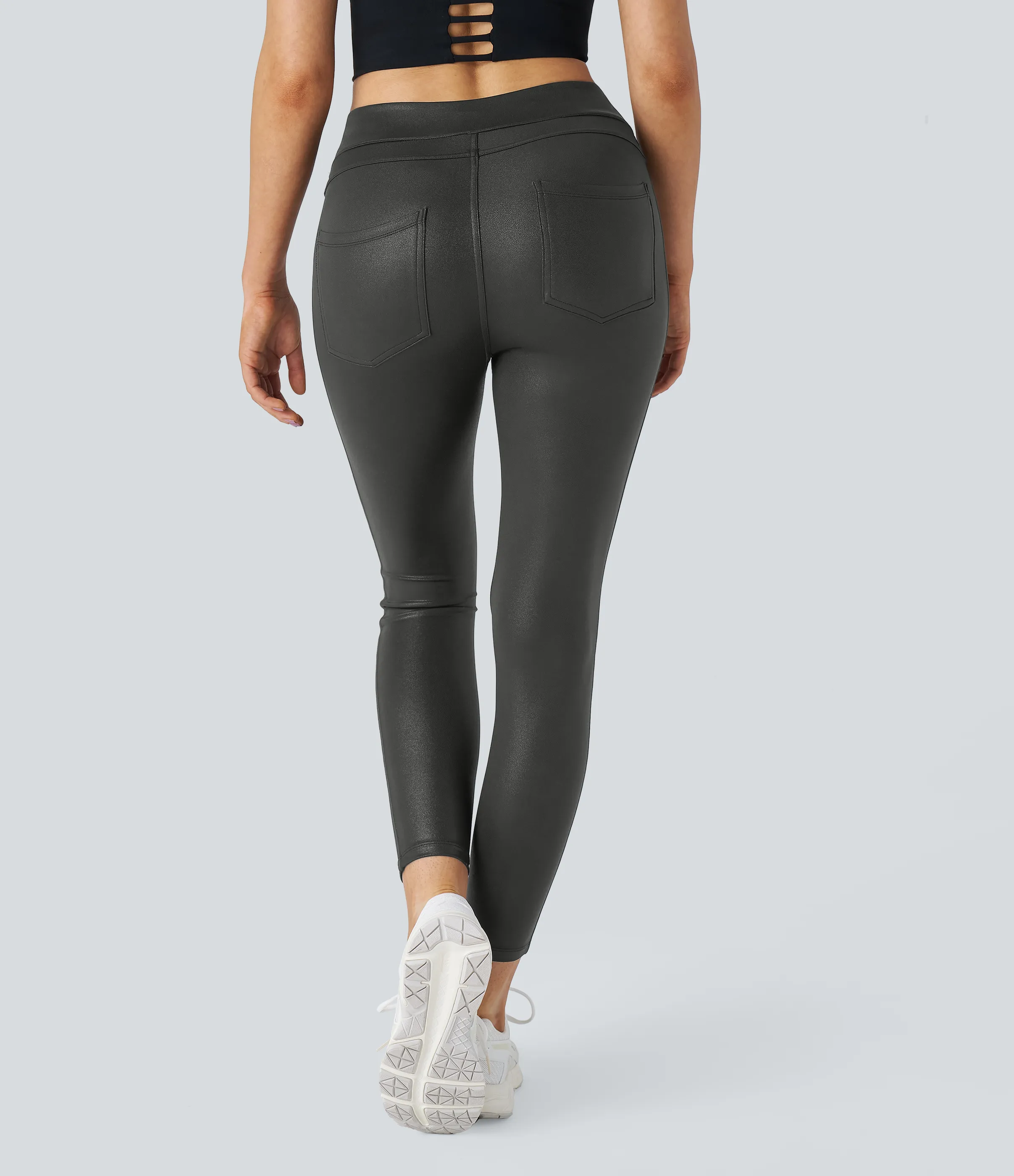 Halara Leggings oficina Softlyzero™ Faux Leather bolsillo lateral trasero tiro alto - Shiny Dusk Black - XL(7/8) sold by Halara product image thumbnail 4