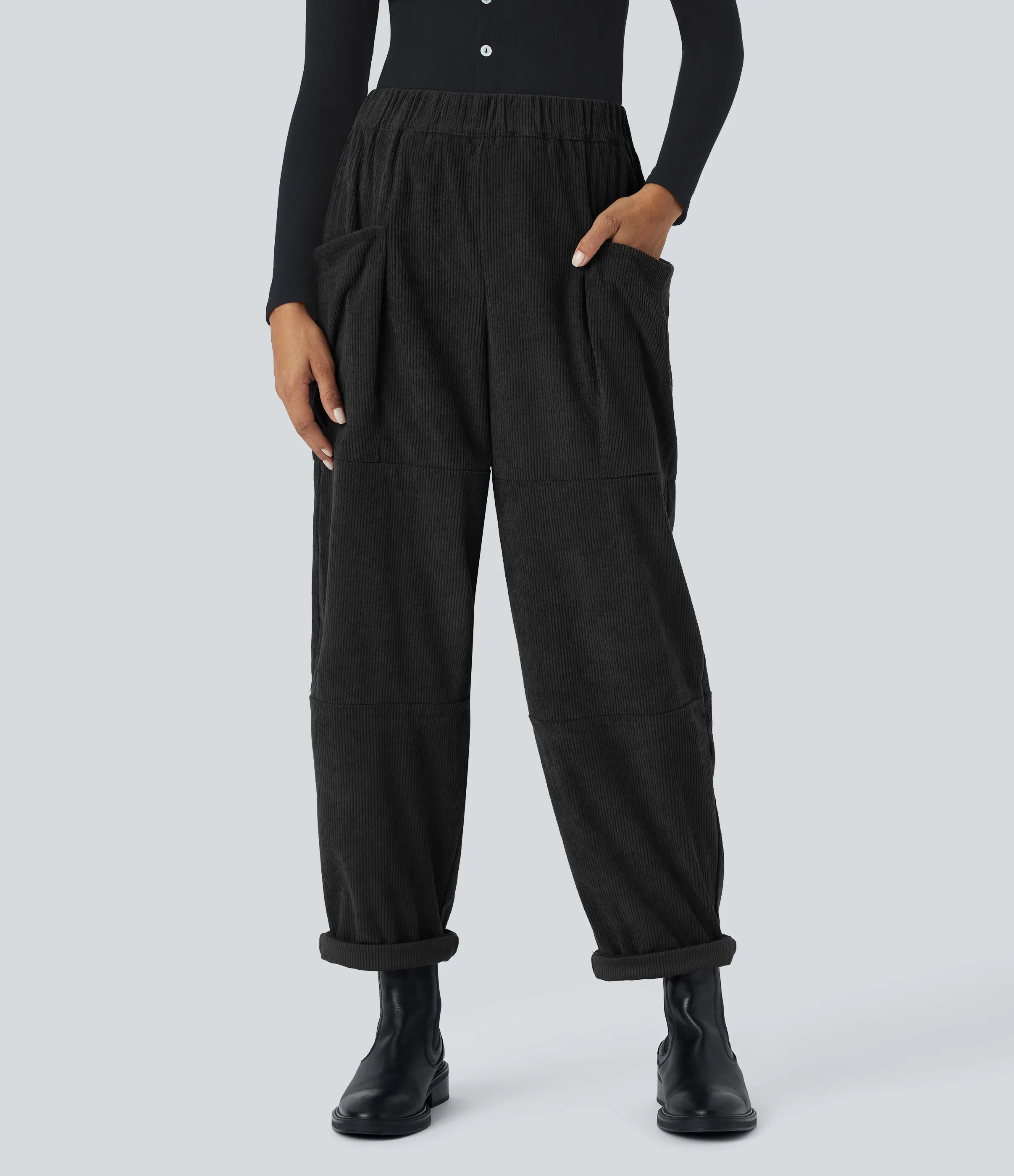 Halara Pantalón pana bolsillo lateral tiro alto - Black - XS(regular) sold by Halara product image thumbnail 4