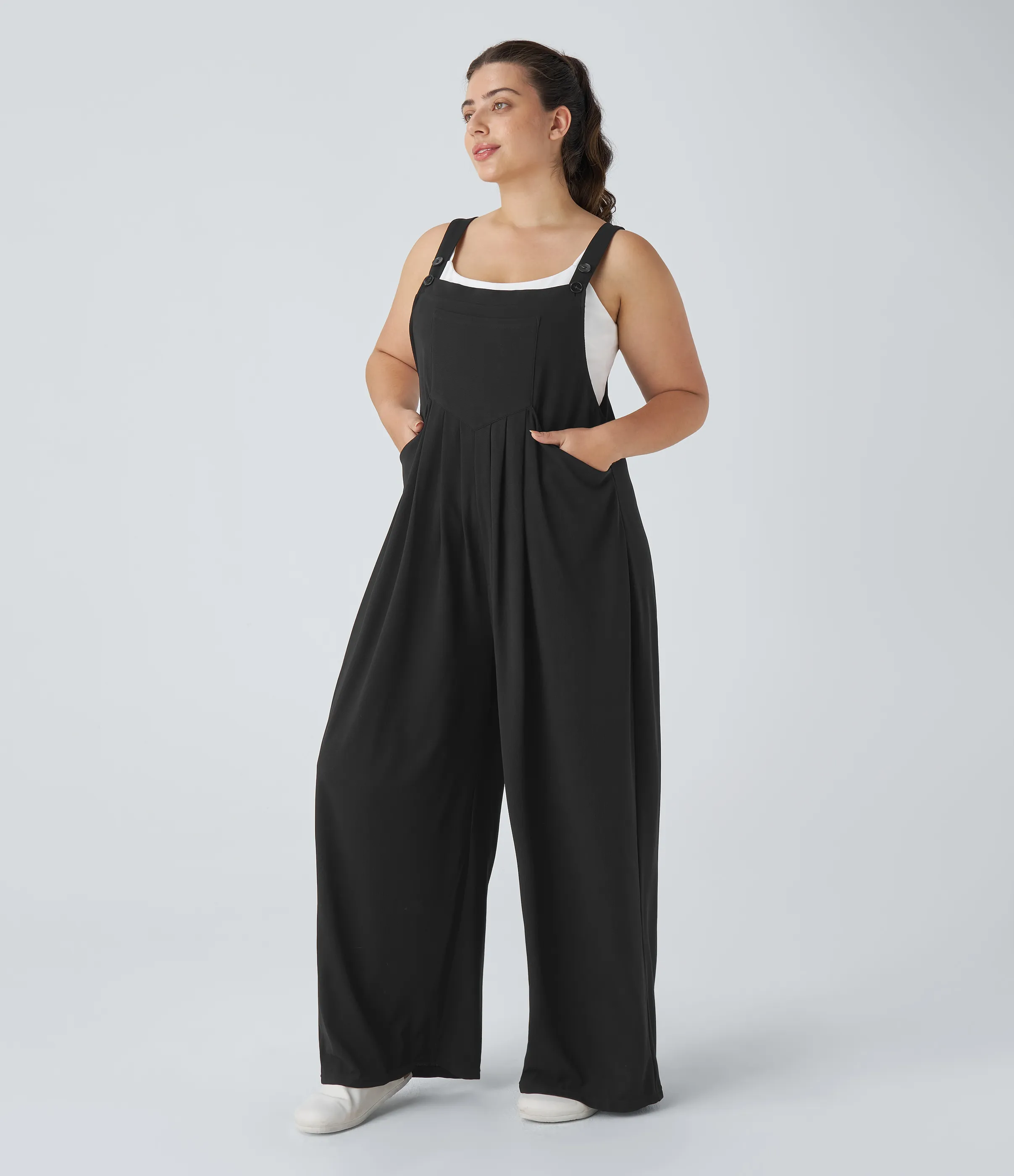 Halara Mono correa ajustable botón múltiple bolsillo plisado Gofre talla grande - Black - 2X sold by Halara product image thumbnail 4