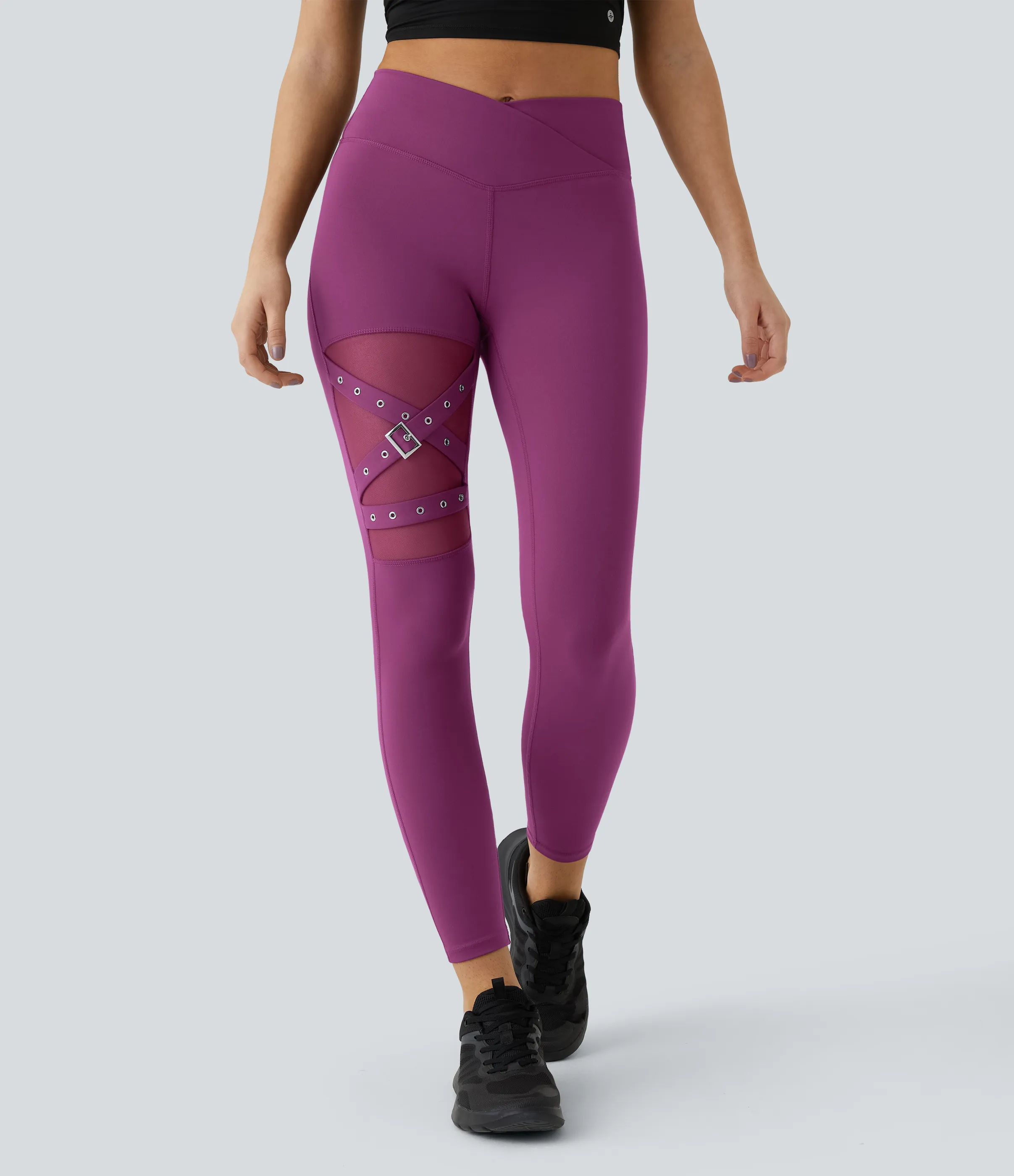 Halara Leggings yoga hebilla decorativa malla contrastante cruzada tiro alto - Deep Orchid - XS(7/8) sold by Halara product image thumbnail 2