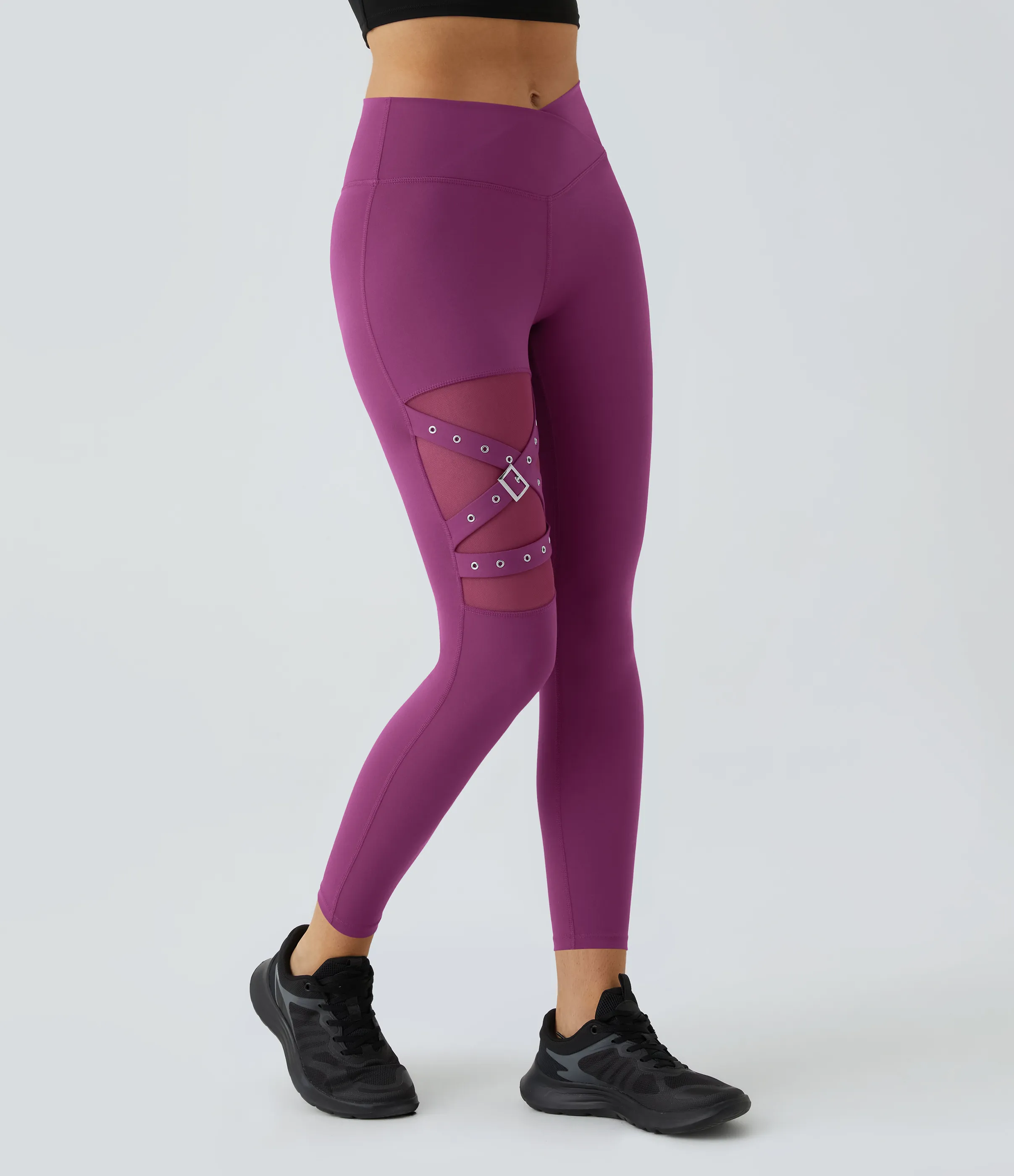 Halara Leggings yoga hebilla decorativa malla contrastante cruzada tiro alto - Deep Orchid - XS(7/8) sold by Halara product image thumbnail 4