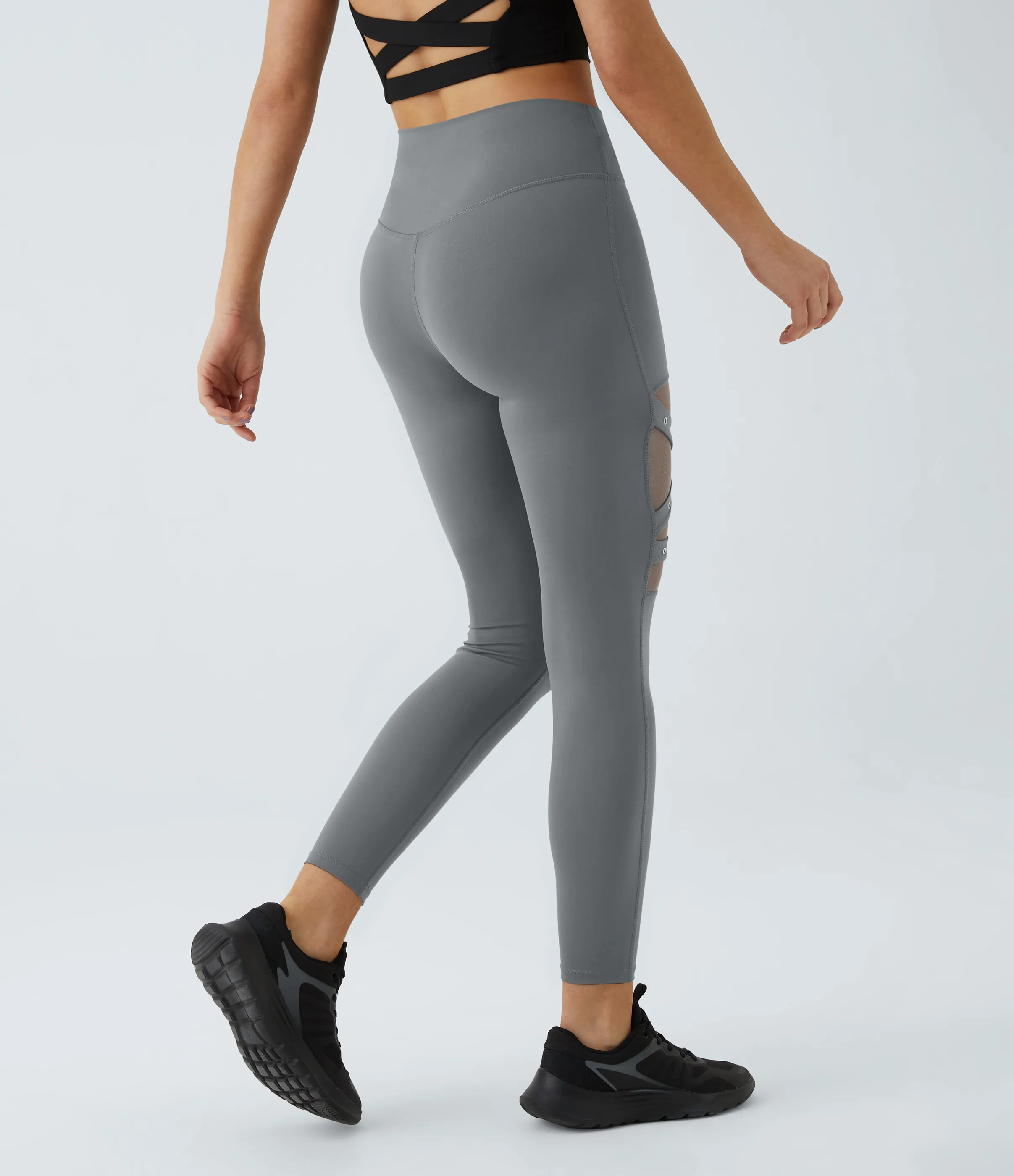 Halara Leggings yoga hebilla decorativa malla contrastante cruzada tiro alto - Brick Gray - M(7/8) sold by Halara product image thumbnail 3