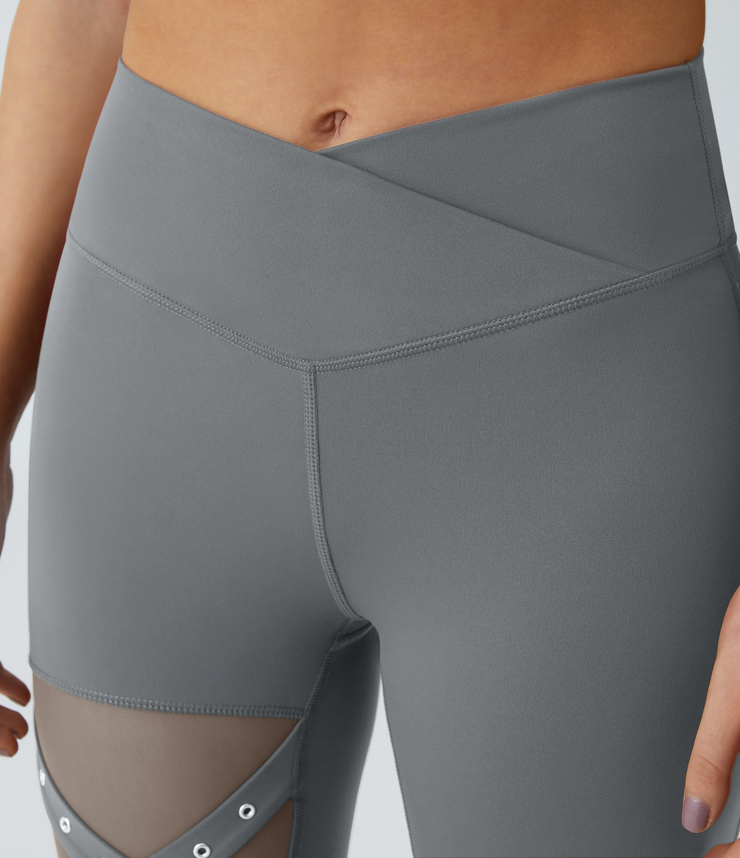 Halara Leggings yoga hebilla decorativa malla contrastante cruzada tiro alto - Brick Gray - M(7/8) sold by Halara product image thumbnail 5