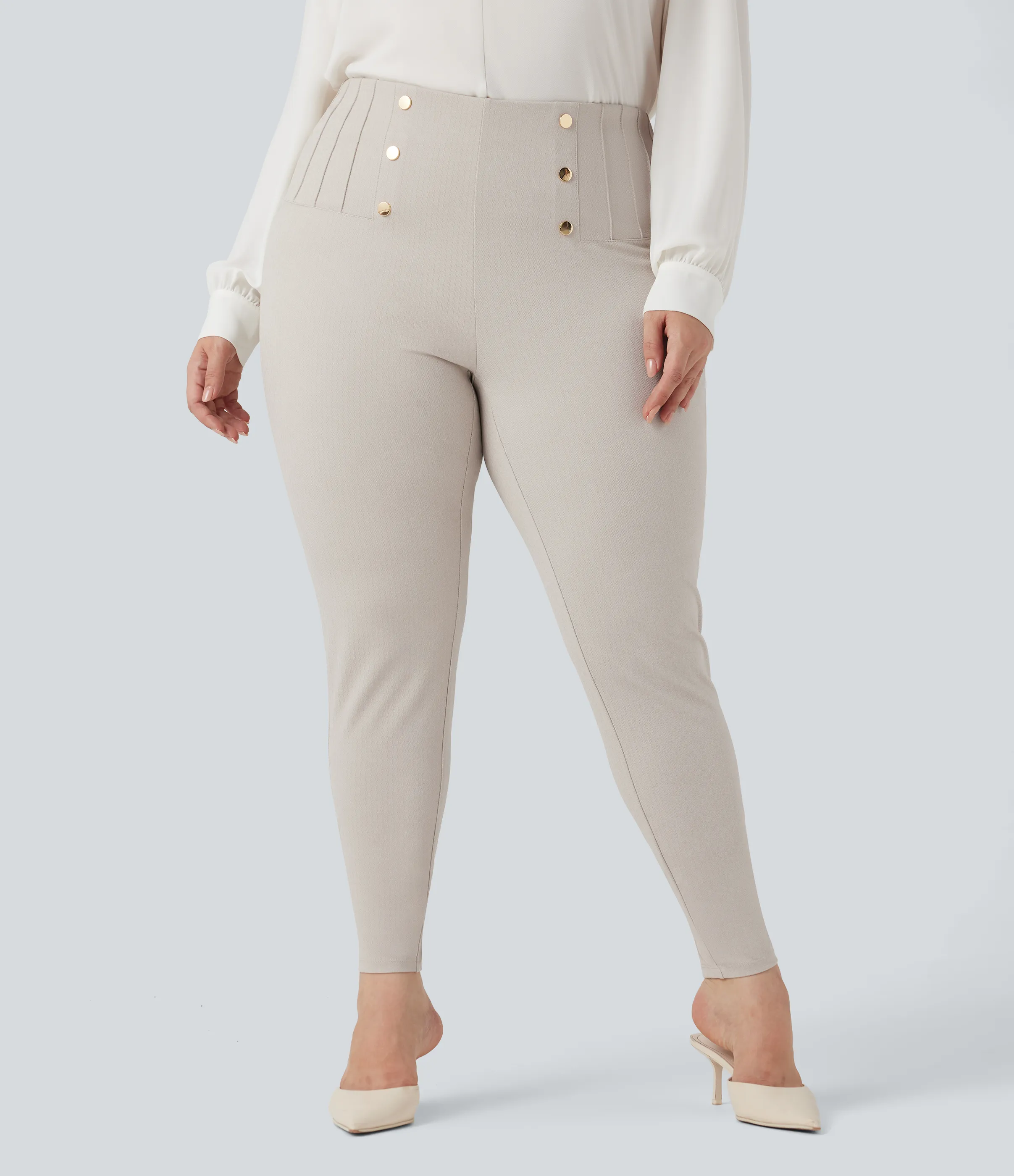 Halara Leggings de oficina con diseño de espiga y tiro alto con control de abdomen y bolsillosen talla grande - Moonbeam - 3X(7/8) sold by Halara product image thumbnail 4