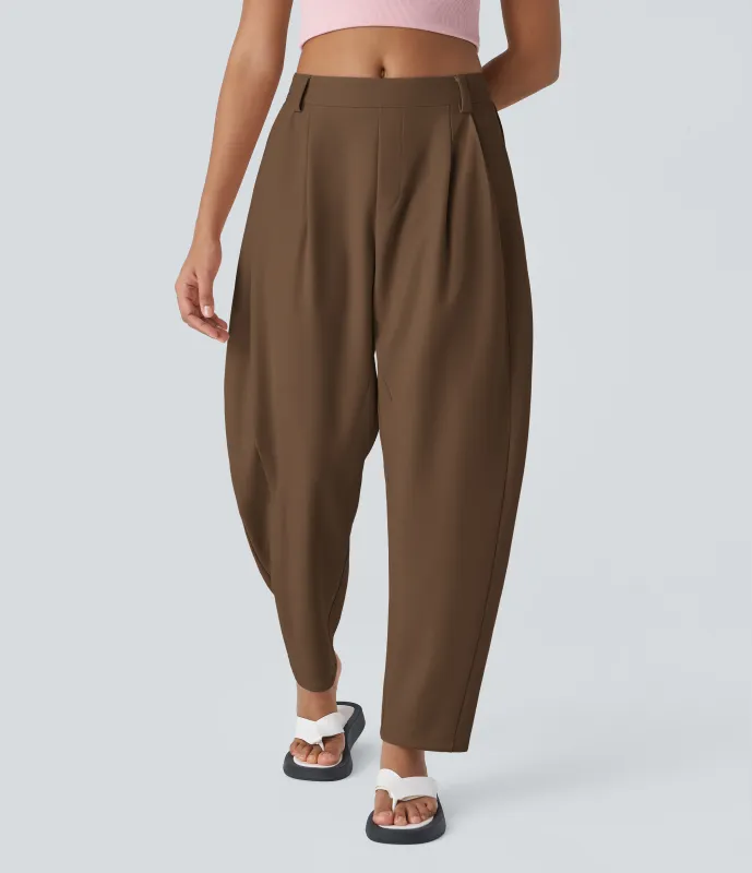 Halara Pantalón oficina pierna barril bolsillo lateral plisado tiro medio - Partridge - XS(regular) sold by Halara