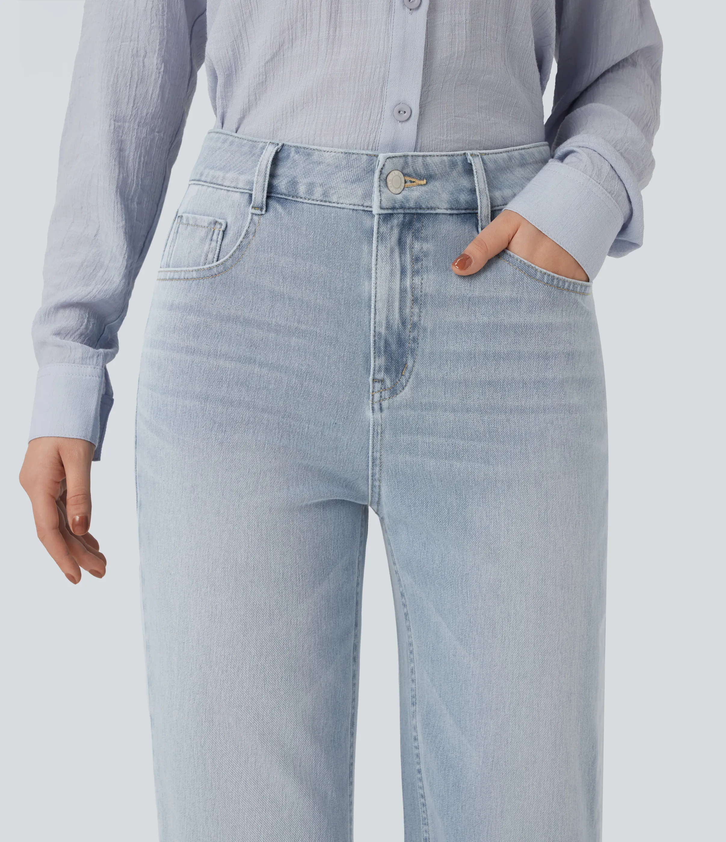 Halara Jeans casuales rectos Halara Flex™ de tiro alto lavado con bolsillos - Baltic Sea Blue Denim - XL(regular) sold by Halara product image thumbnail 5