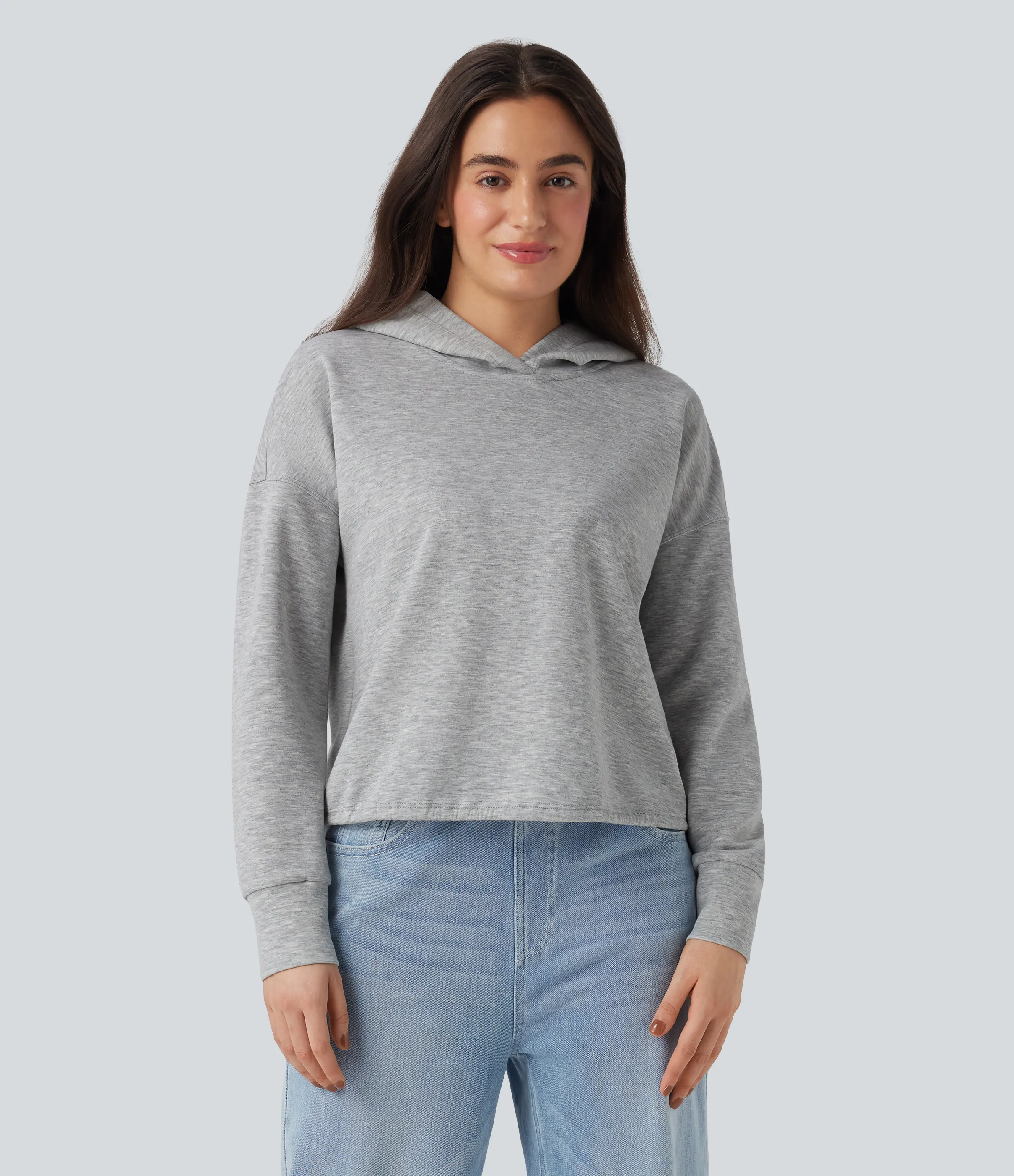 Halara Sudadera casual con capucha de manga larga con hombros caídos, abertura en la espalda y lazo - Fog Gray - XL sold by Halara product image thumbnail 3