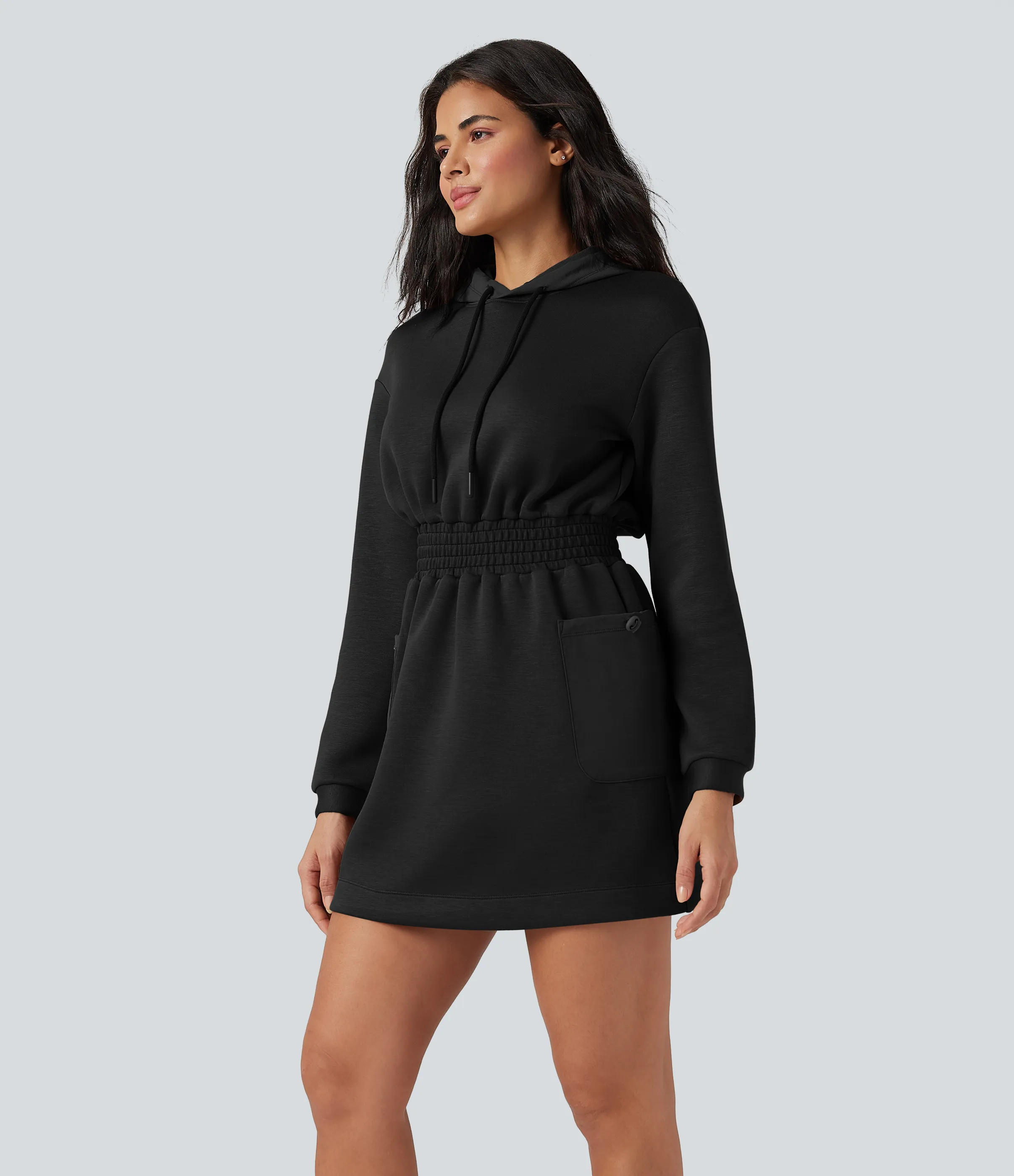 Halara Minivestido deportivo de senderismo de manga larga con capucha, cordón ajustable y bolsillos - Black - L sold by Halara product image thumbnail 4