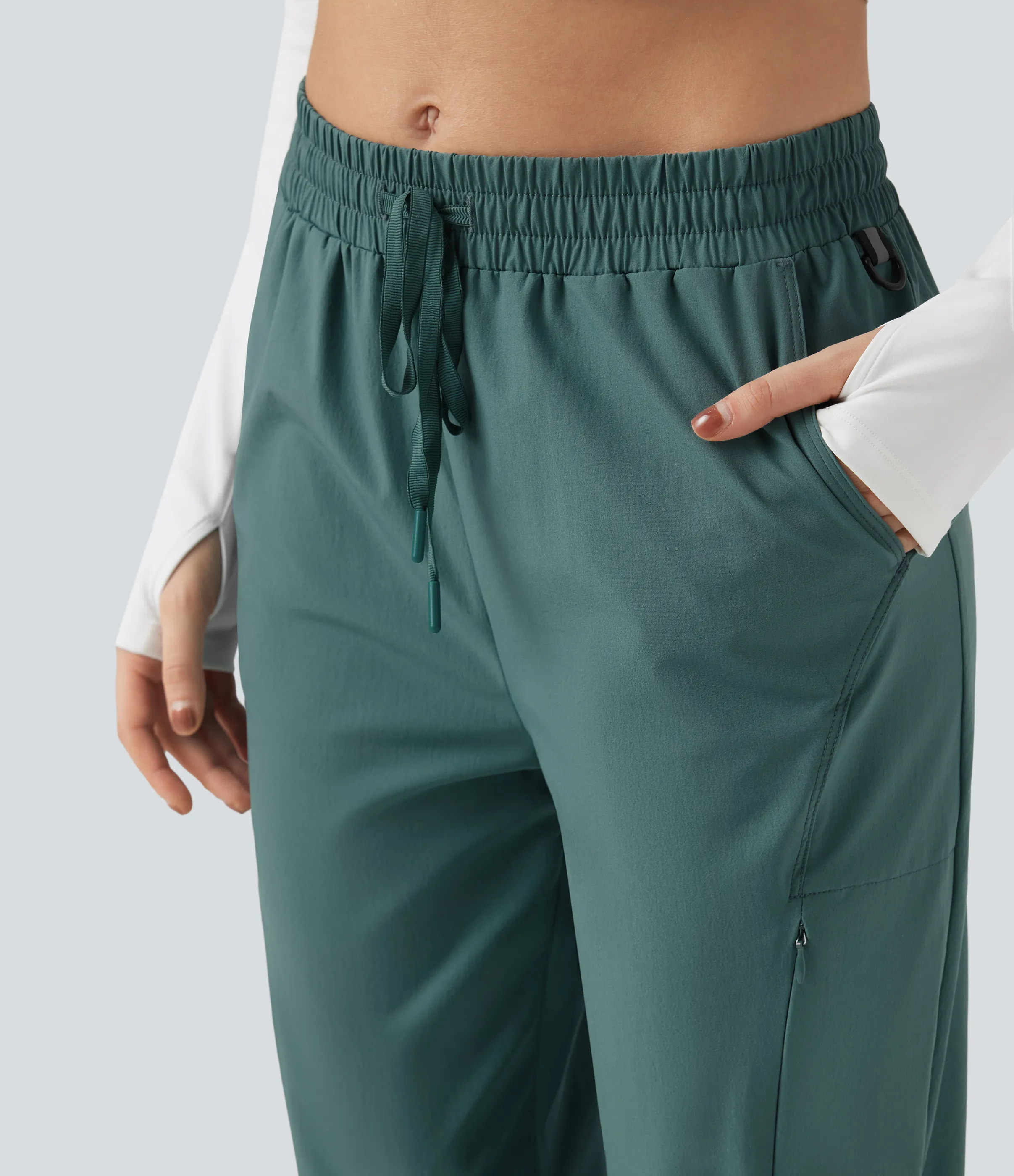 Halara Pantalones deportivos de senderismo de tiro medio resistentes al agua y al desgaste con cordón y bolsillos - Blue Spruce - XL(regular) sold by Halara product image thumbnail 5