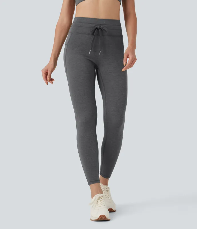 Halara Leggings de yoga de tiro alto con cordón ajustable y bolsillos de 7/8 y tejido jaspeado - Dusky Charcoal - M(7/8) sold by Halara