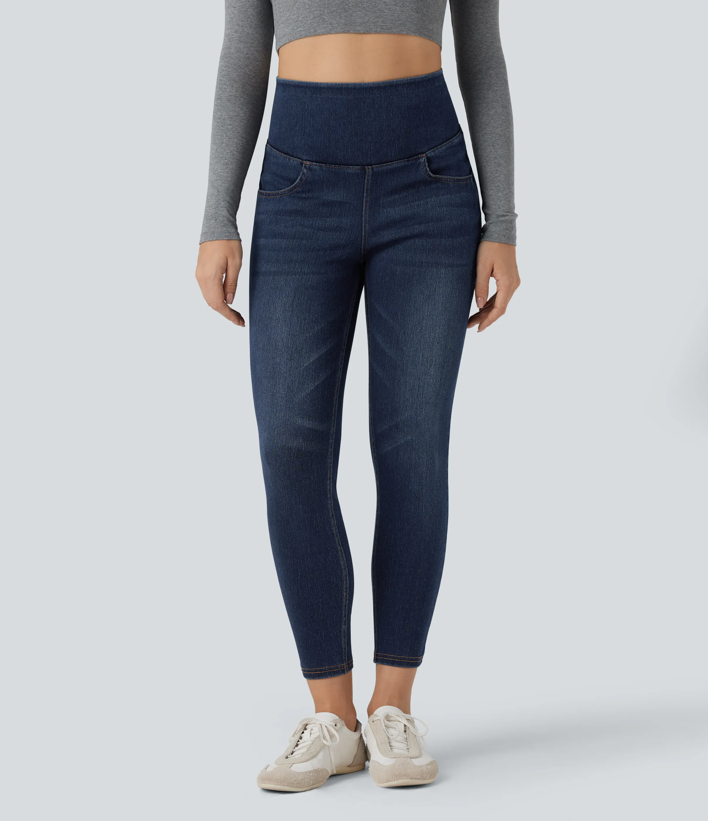 Halara Jeans casuales Halara Flex™ ajustados de 7/8 con tiro alto cruzado con bolsillos - Pageant Blue Denim - L(regular) sold by Halara product image thumbnail 3