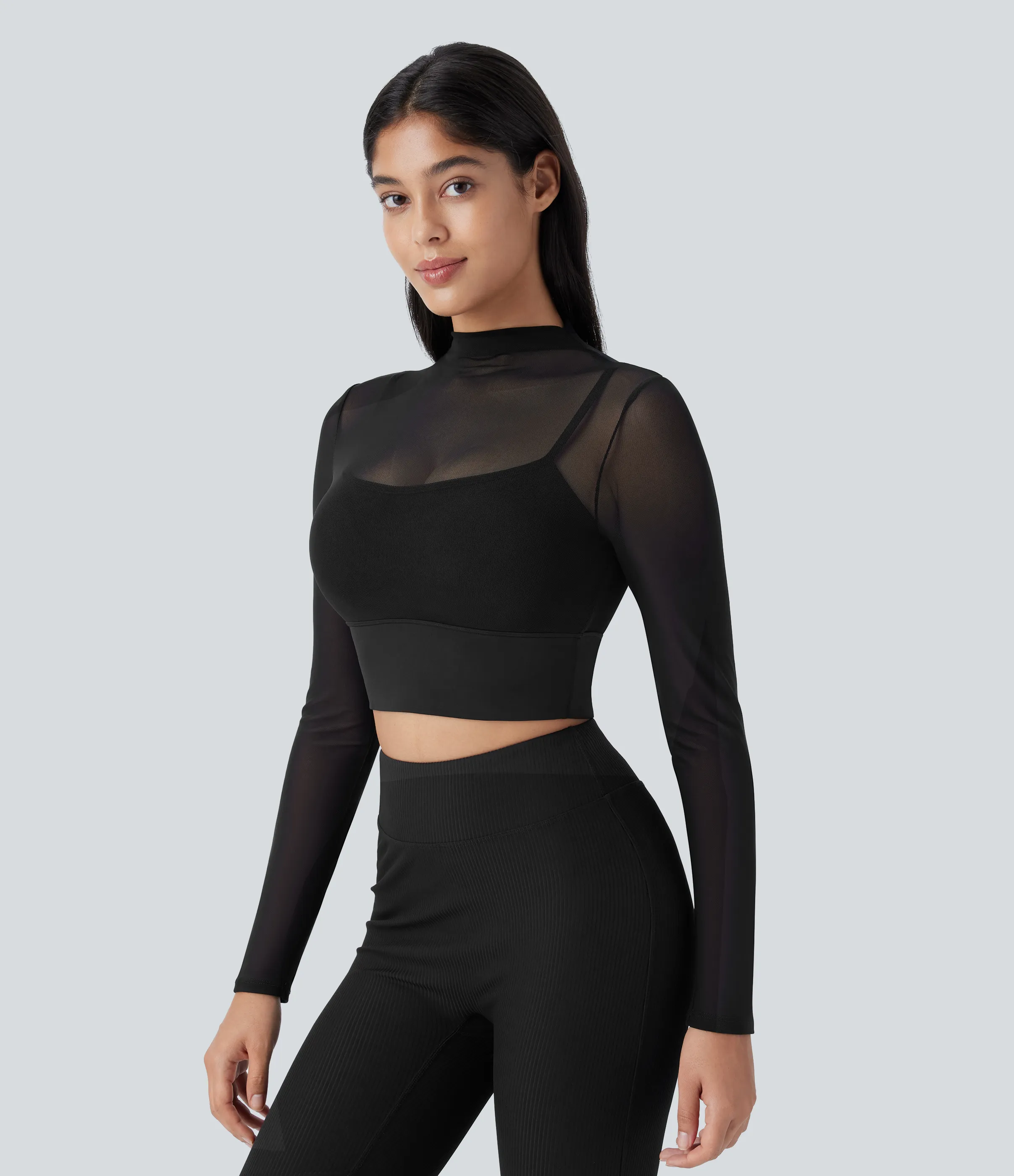 Halara Top deportivo yoga 2 en 1 manga larga malla contrastante - Black - M sold by Halara product image thumbnail 4