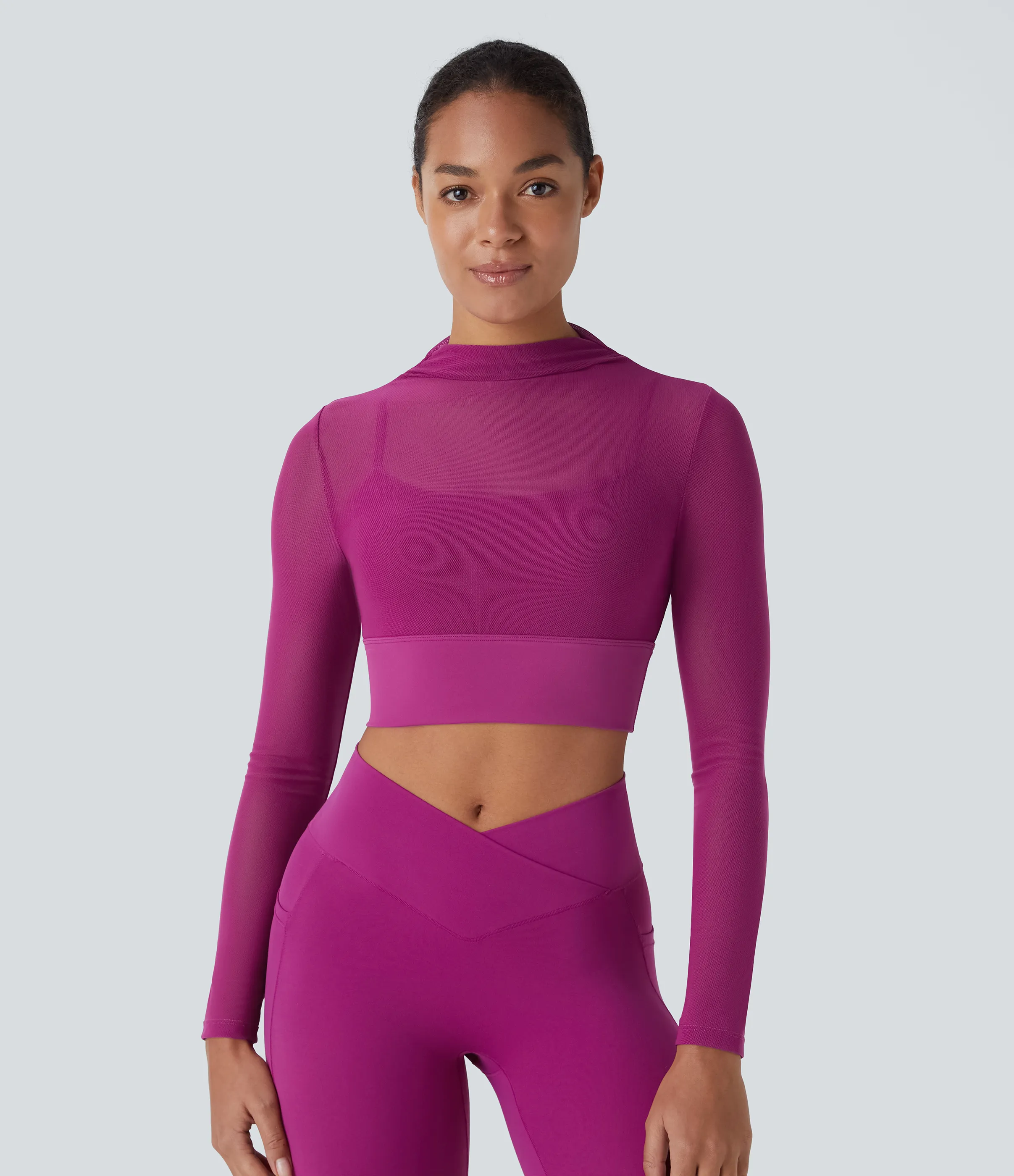 Halara Top deportivo yoga 2 en 1 manga larga malla contrastante - Rose Violet - L sold by Halara product image thumbnail 2