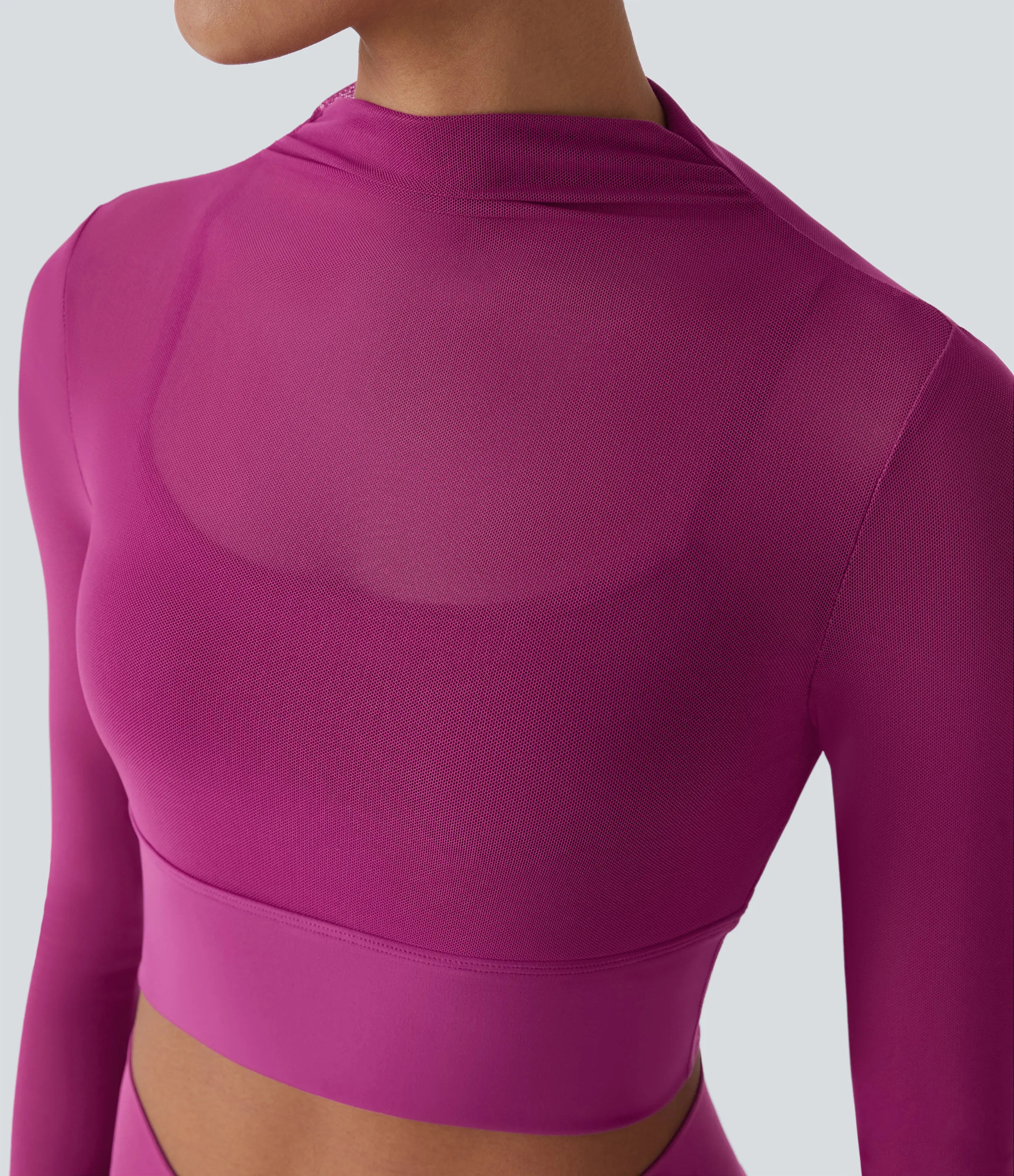 Halara Top deportivo yoga 2 en 1 manga larga malla contrastante - Rose Violet - L sold by Halara product image thumbnail 5
