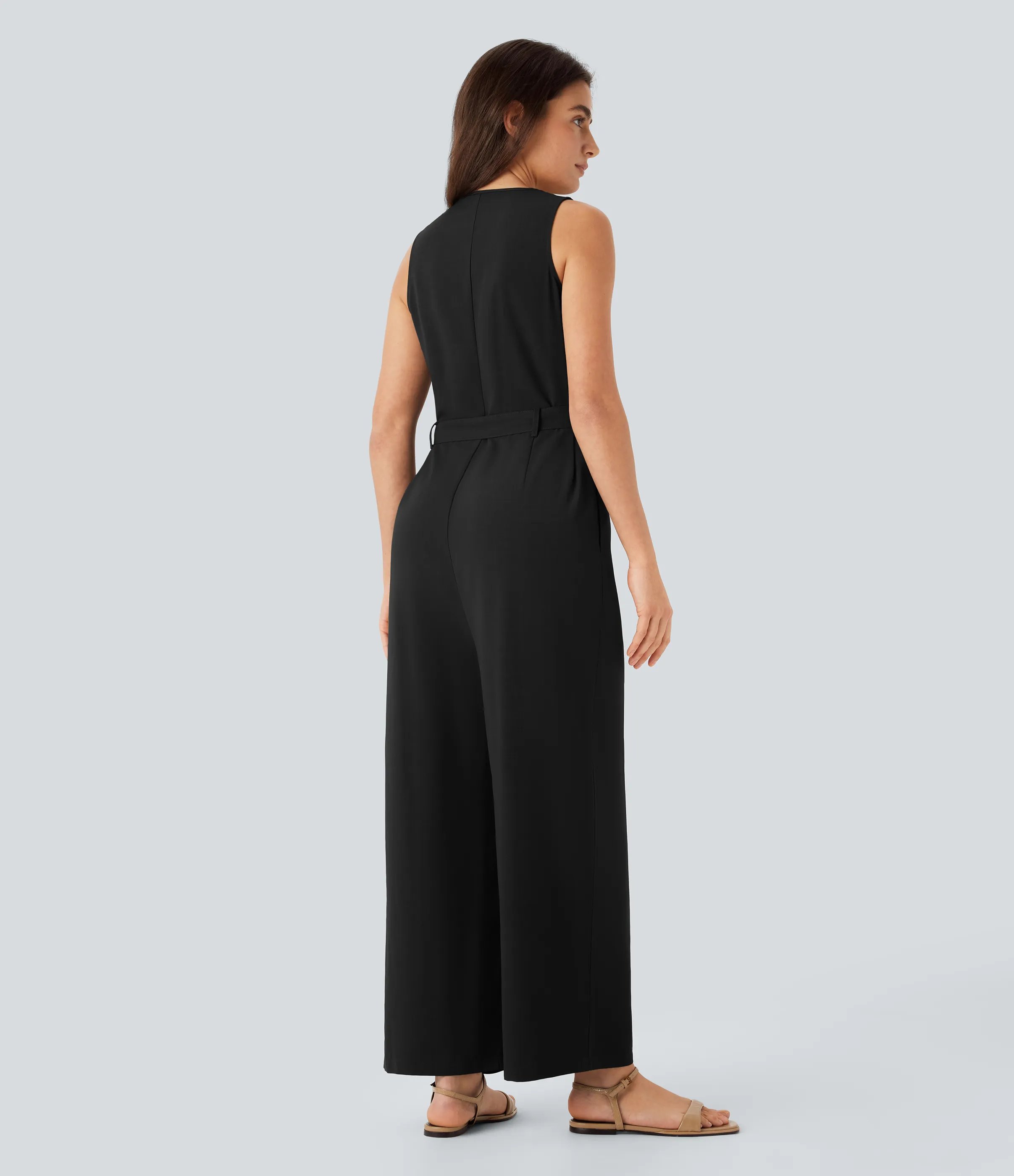 Halara Mono cuello V sin mangas botón cinturón bolsillo lateral - Black - L(regular) sold by Halara product image thumbnail 3