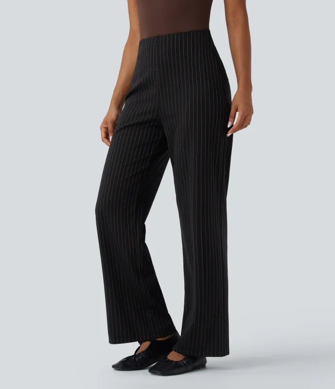 Halara Pantalones de oficina a rayas rectos de tiro alto y bolsillos - Black Brown Black Pinstripe - XS(regular) sold by Halara