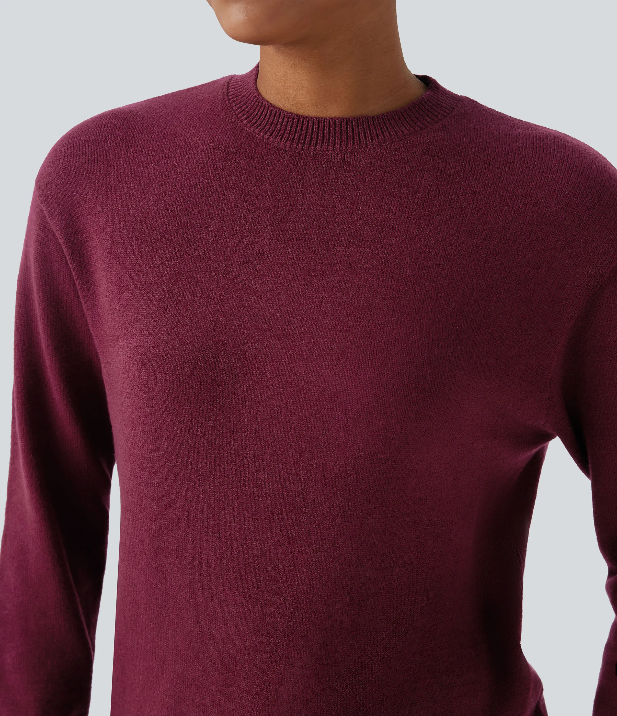 Halara Suéter casual de manga larga y cuello redondo - Red Plum - XS sold by Halara product image thumbnail 5