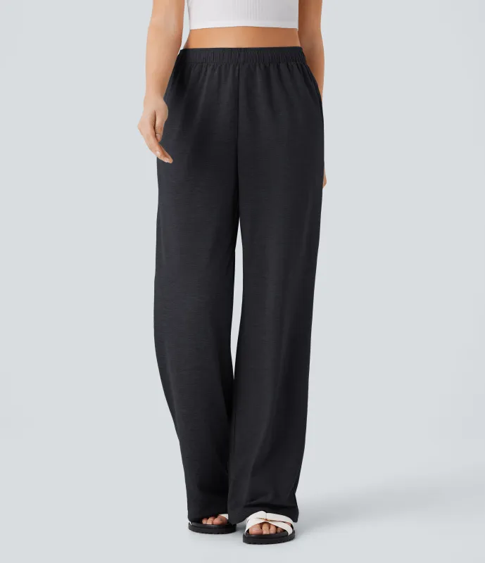 Halara Pantalón tiro alto bolsillo lateral pierna recta dobladillo cordón - Mottled Hemp Black - XS(regular) sold by Halara