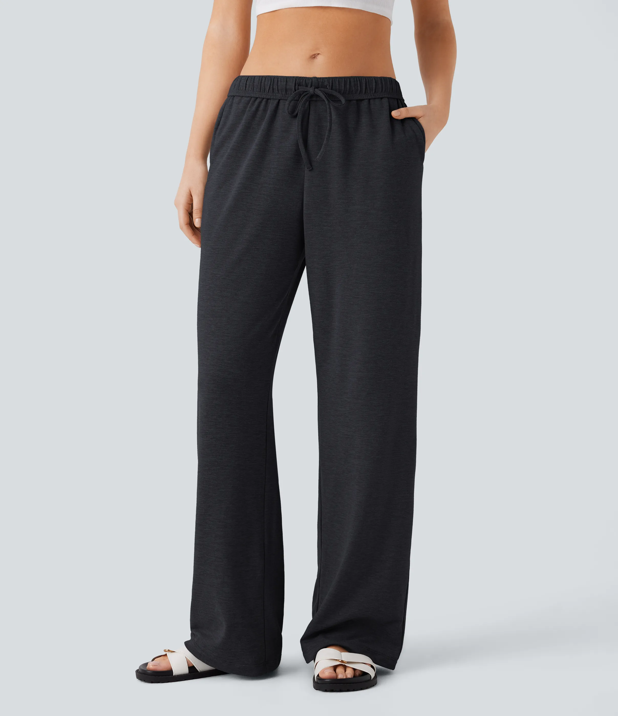 Halara Pantalón tiro alto bolsillo lateral pierna recta dobladillo cordón - Mottled Hemp Black - XS(regular) sold by Halara product image thumbnail 3