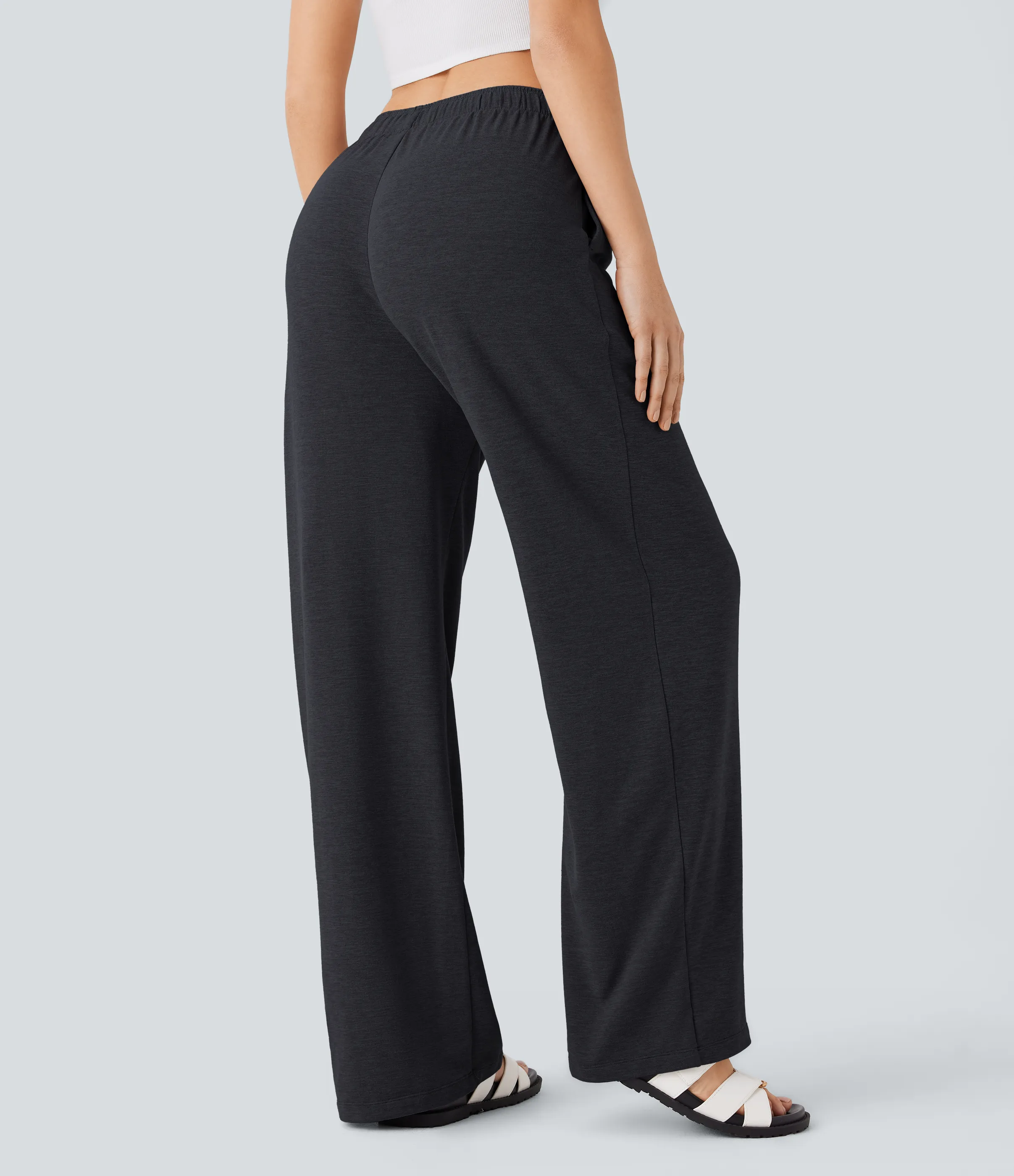 Halara Pantalón tiro alto bolsillo lateral pierna recta dobladillo cordón - Mottled Hemp Black - XS(regular) sold by Halara product image thumbnail 4